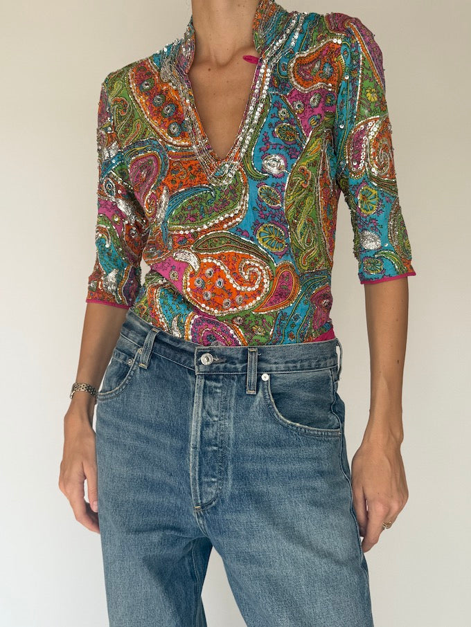 Vintage Sequin Paisley Top 6330