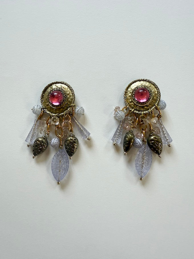 Vintage Dangle Earrings with Pink Jewel Center