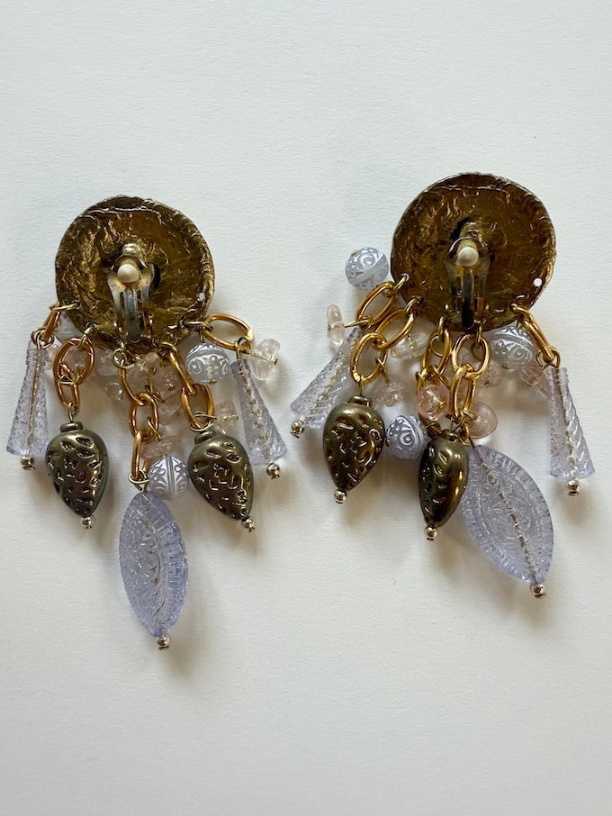 Vintage Dangle Earrings with Pink Jewel Center