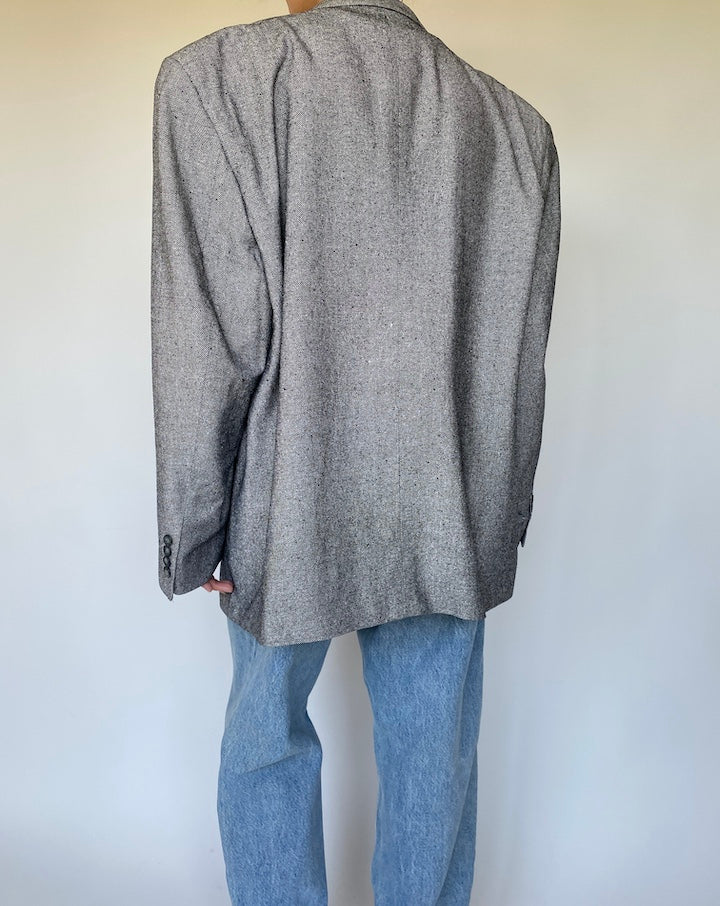 VINTAGE OVERSIZED GREY SILK BLAZER 3354
