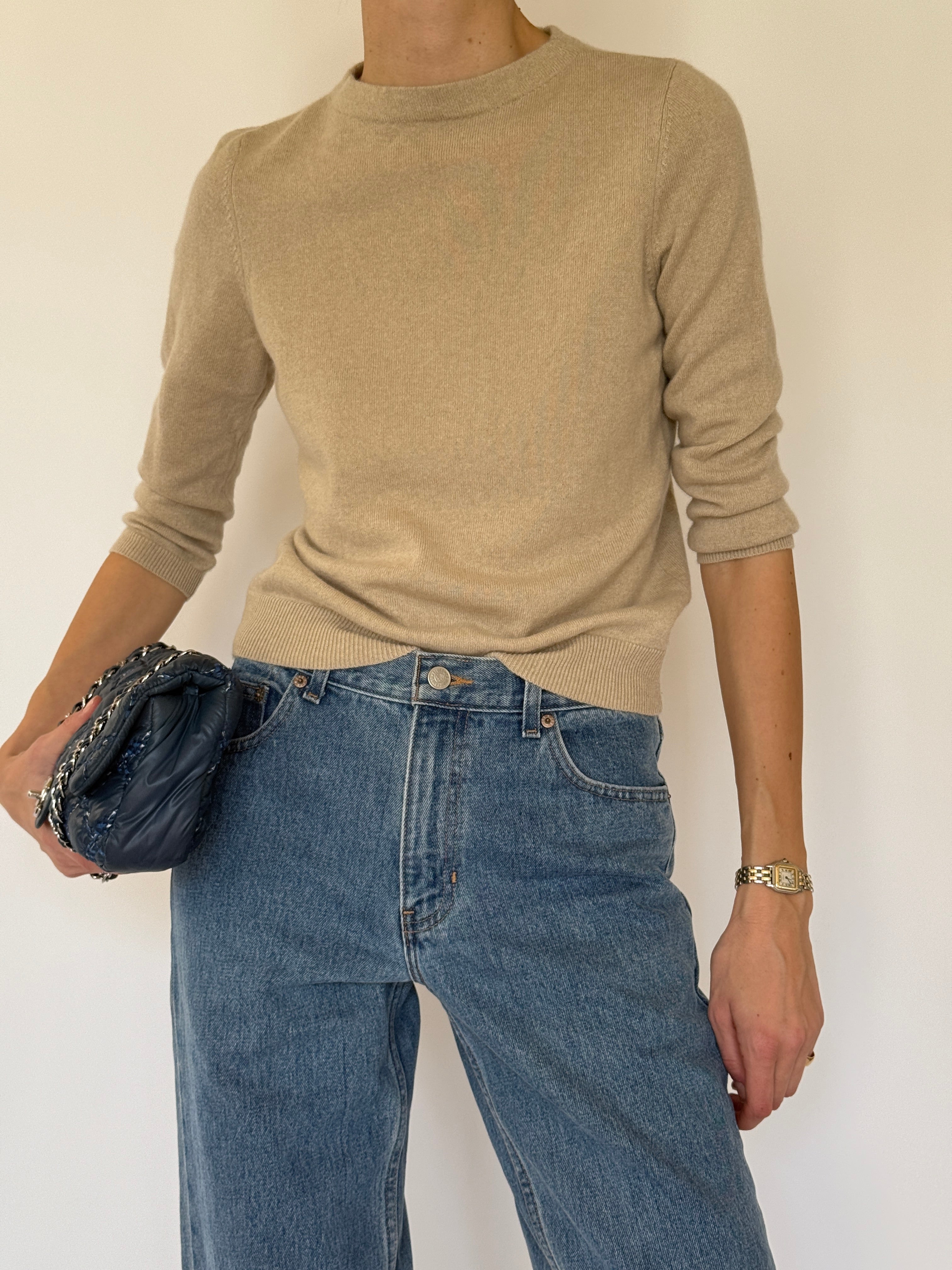 Vintage beige cashmere sweater front view