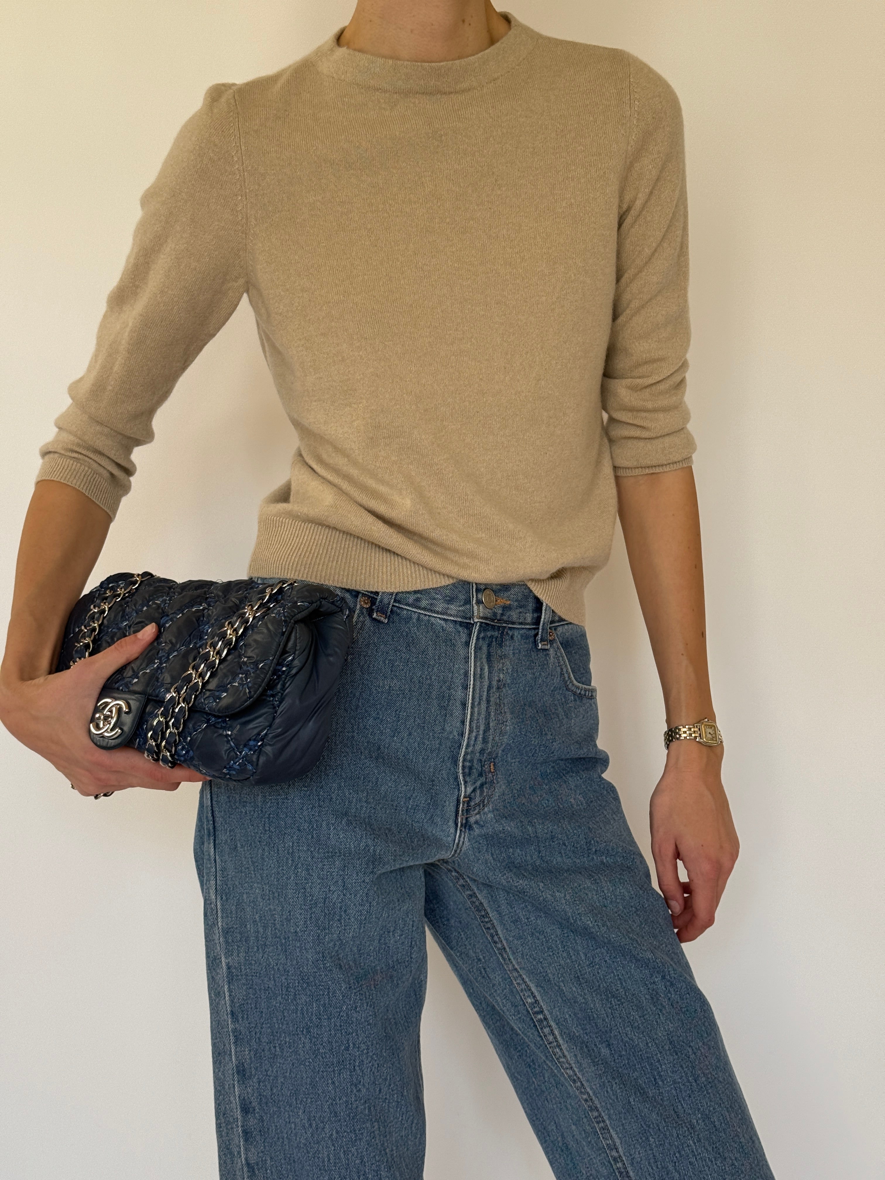 Vintage beige cashmere sweater neckline detail