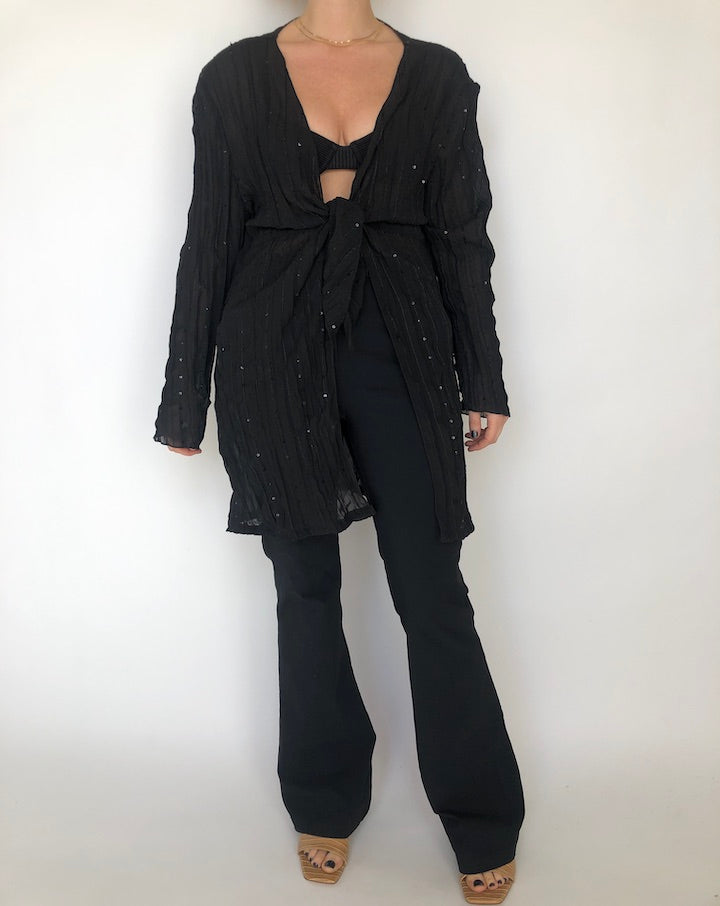 VINTAGE OVERSIZED TIE SEQUIN CARDIGAN 391