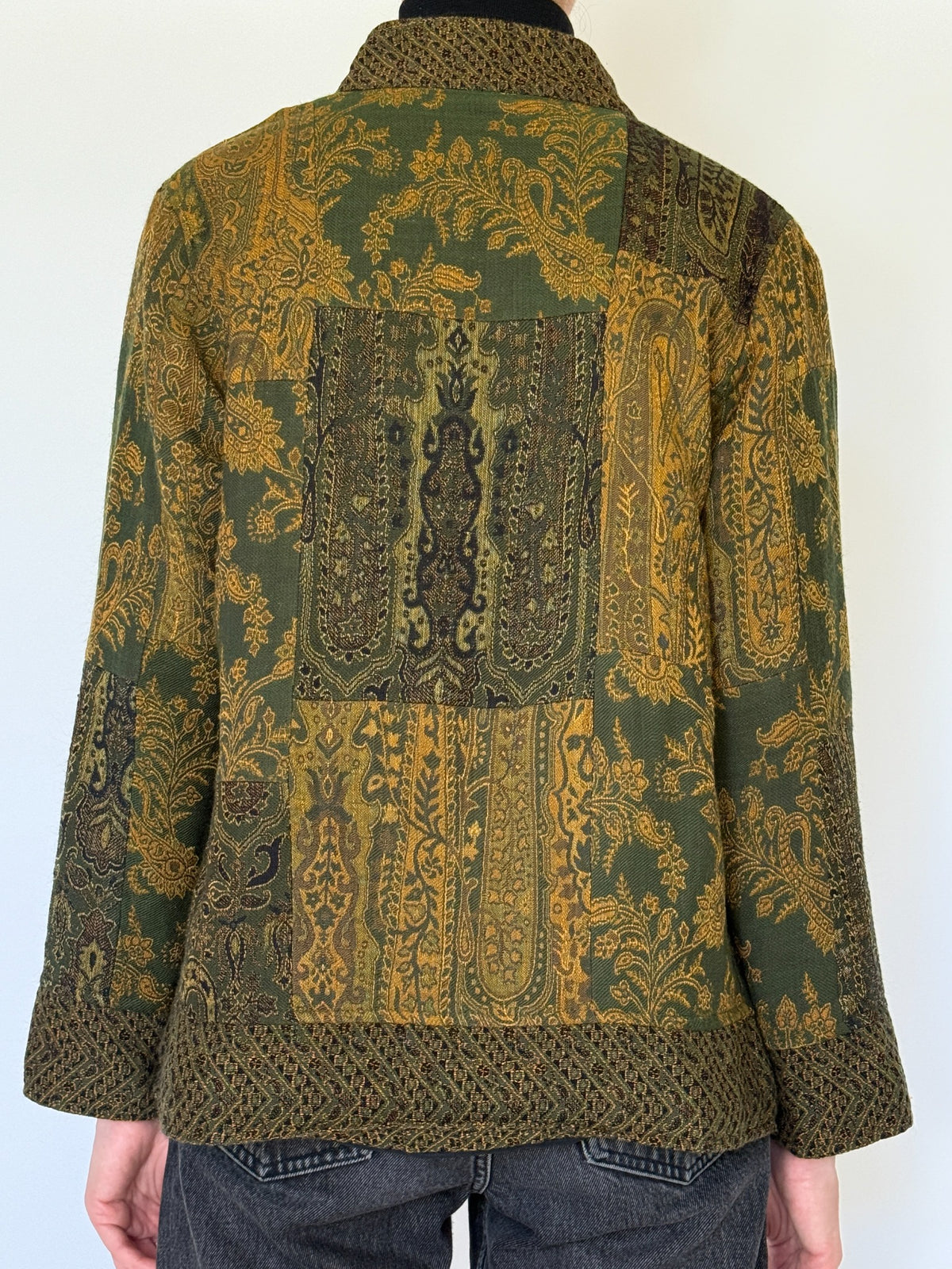Full back view of patchwork jacket