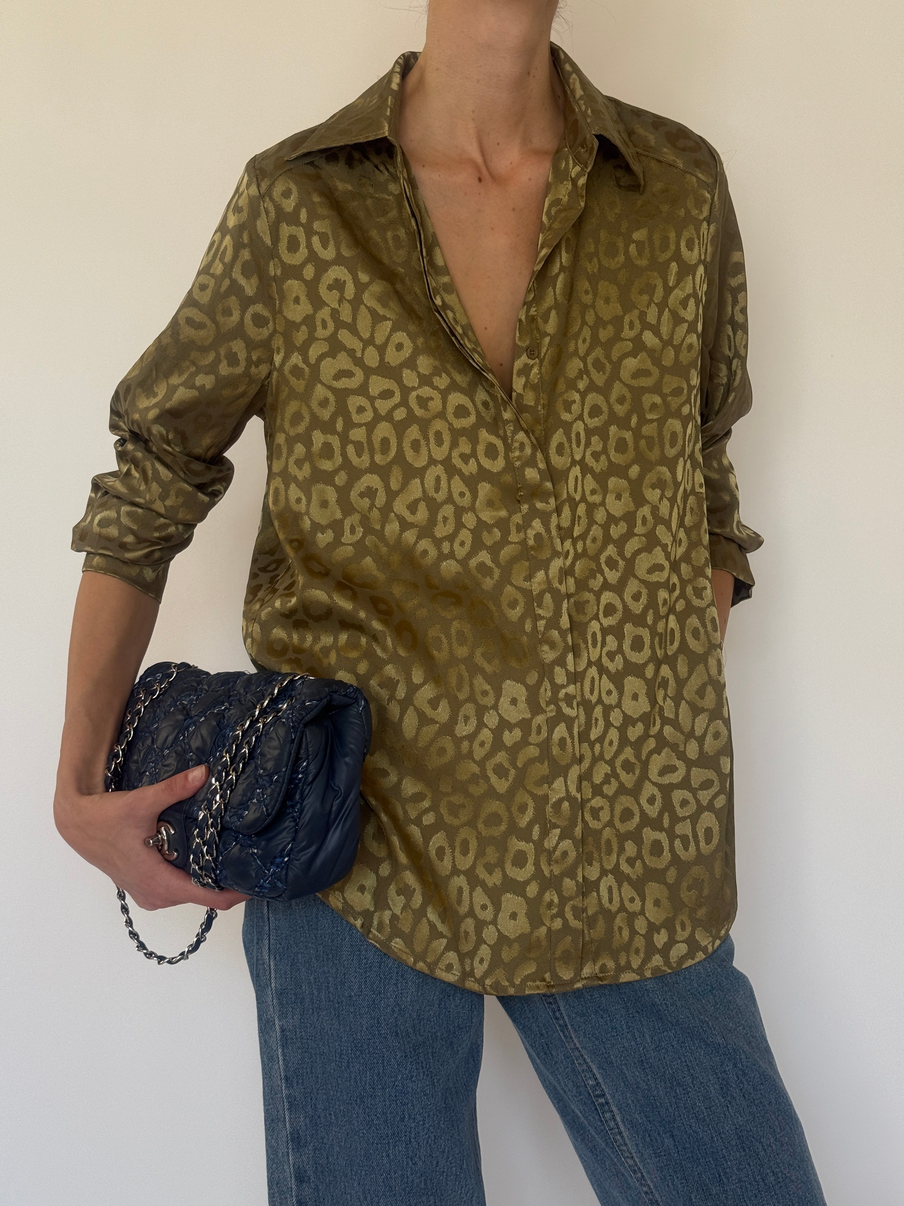 Vintage olive leopard shirt front view