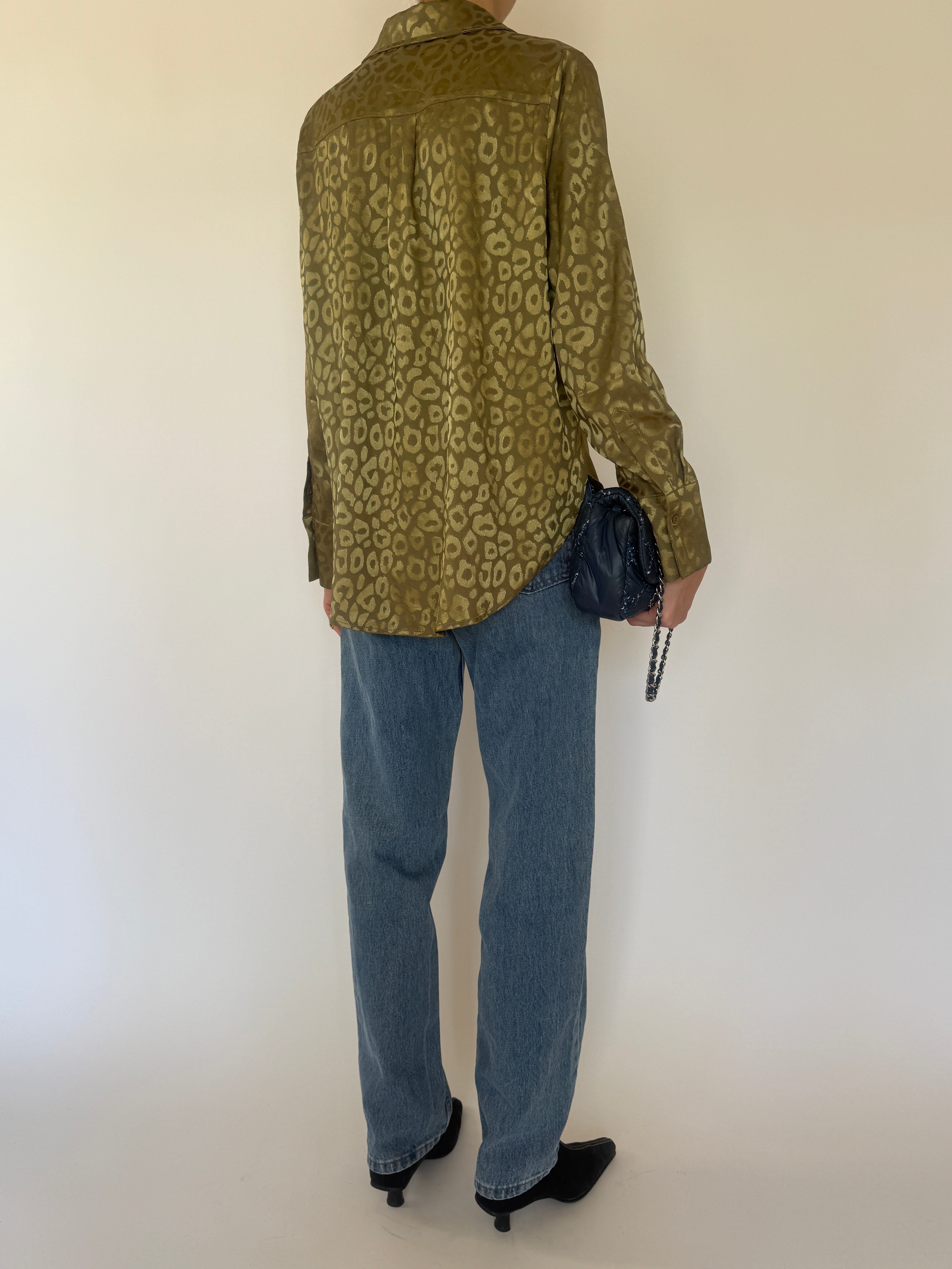 Vintage olive leopard shirt back view