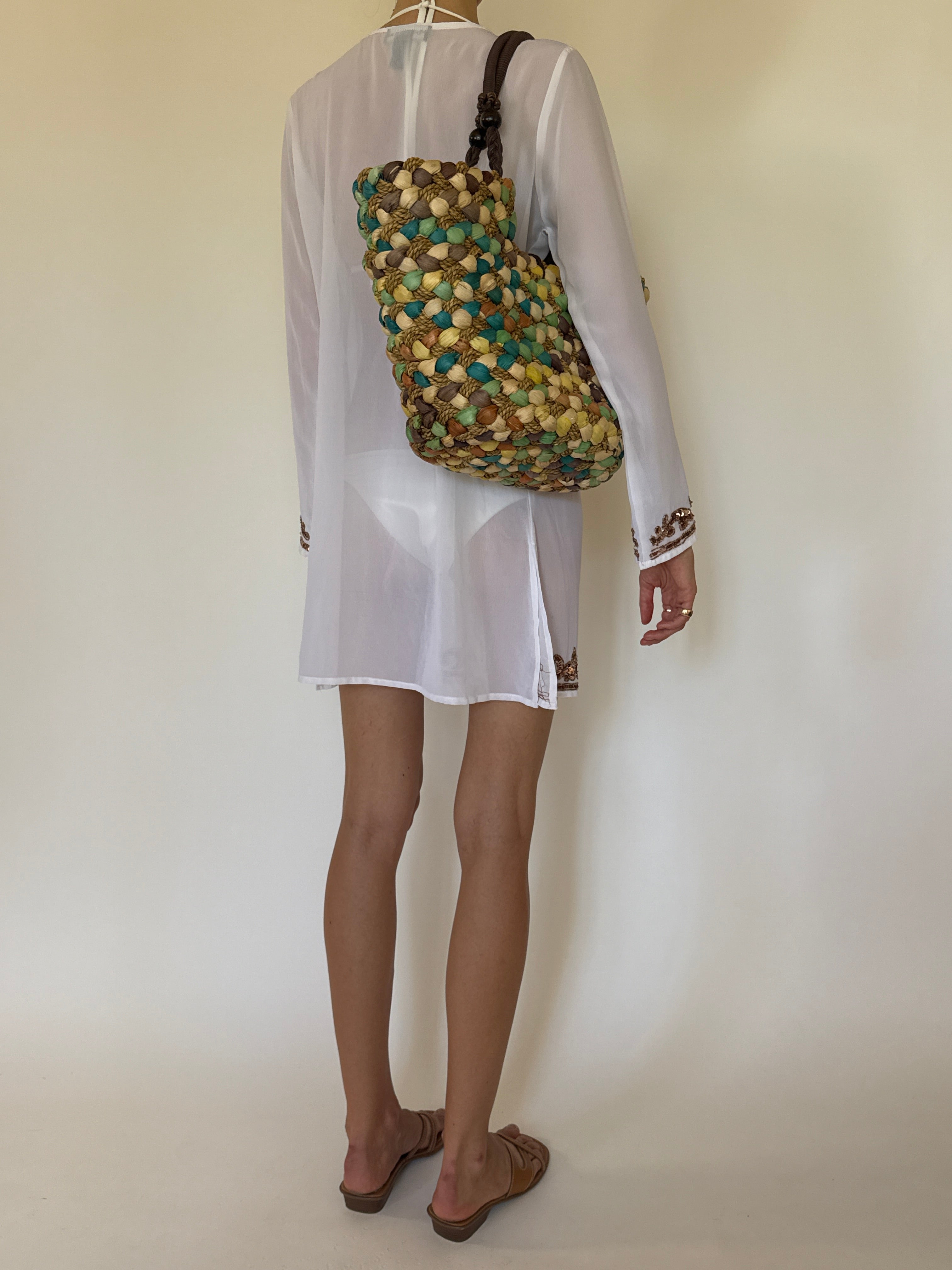 Vintage white sequin embellished swim cover-up back view