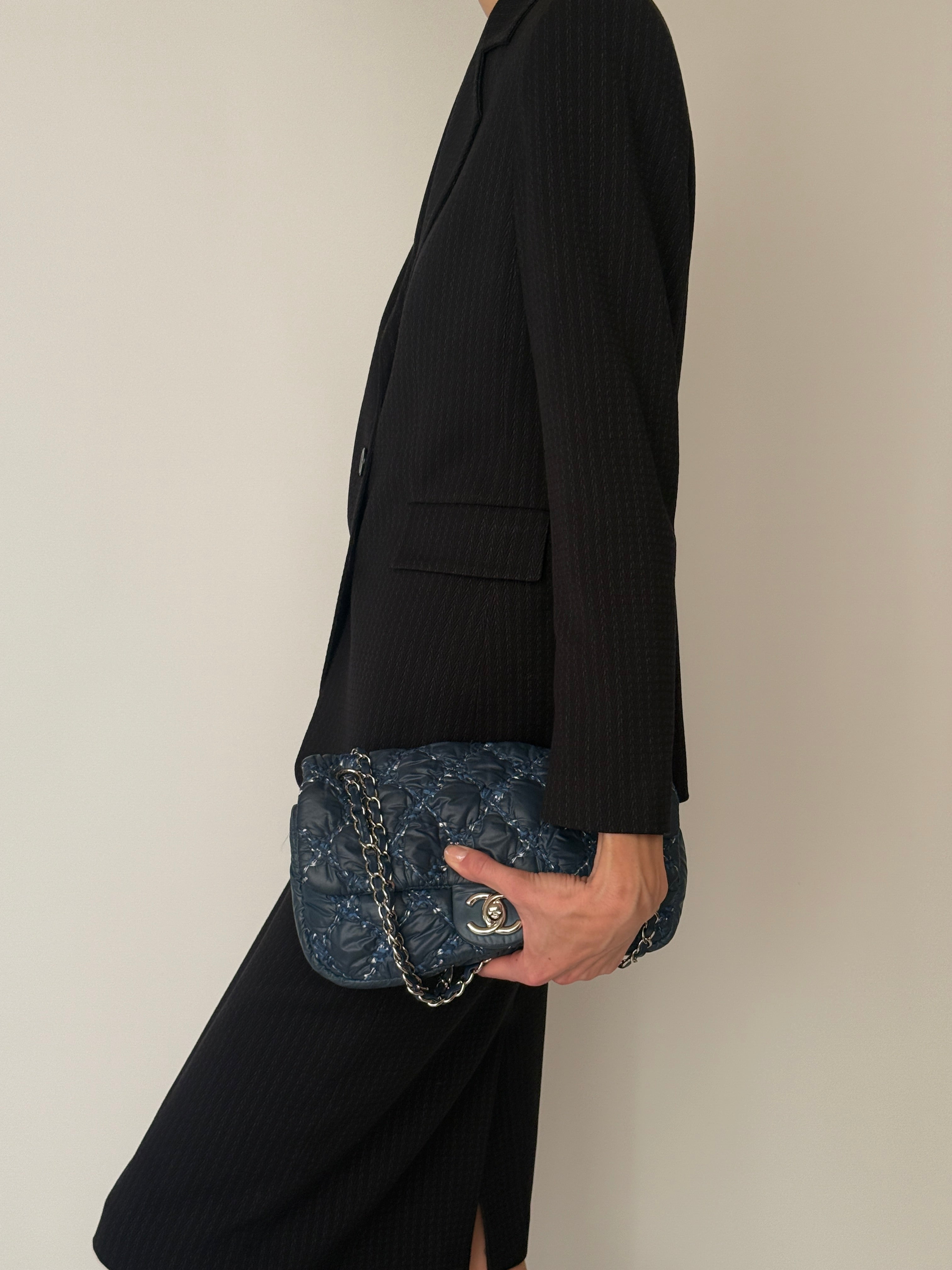 Vintage dark grey structured skirt suit side view