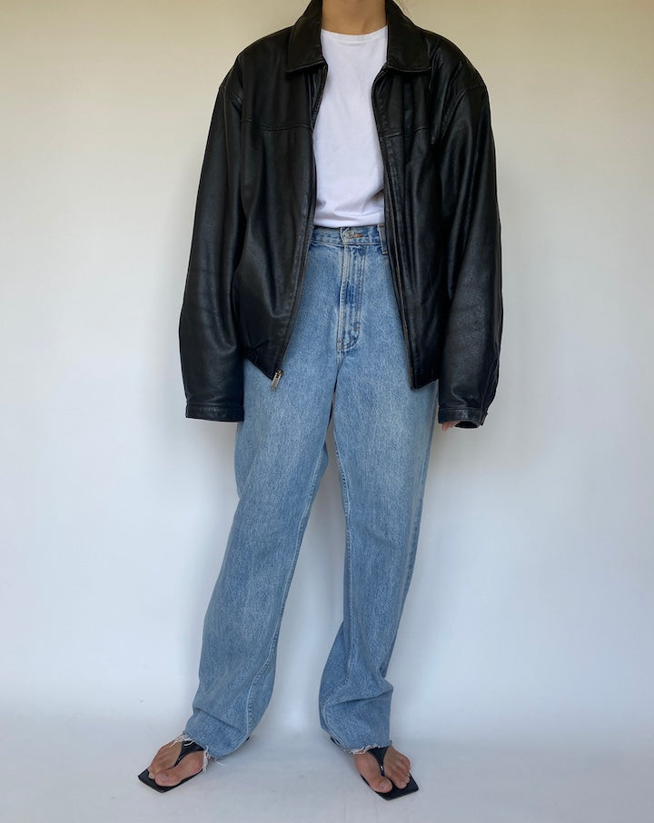 VINTAGE BLACK OVERSIZED LEATHER JACKET 3359