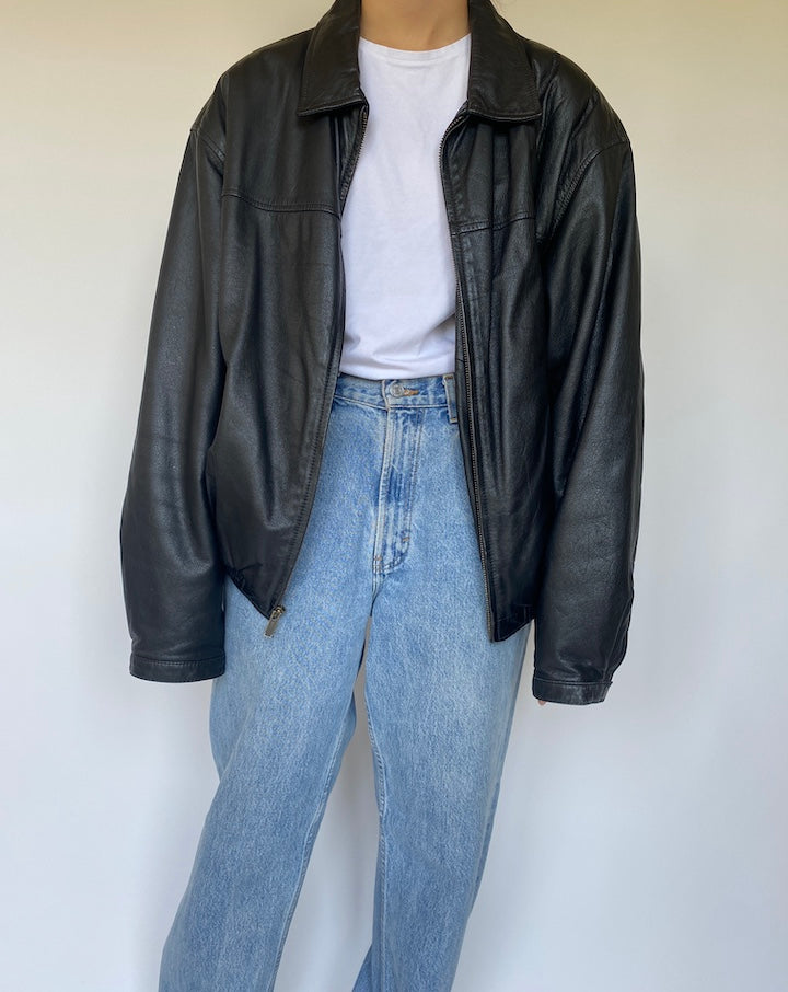 VINTAGE BLACK OVERSIZED LEATHER JACKET 3359