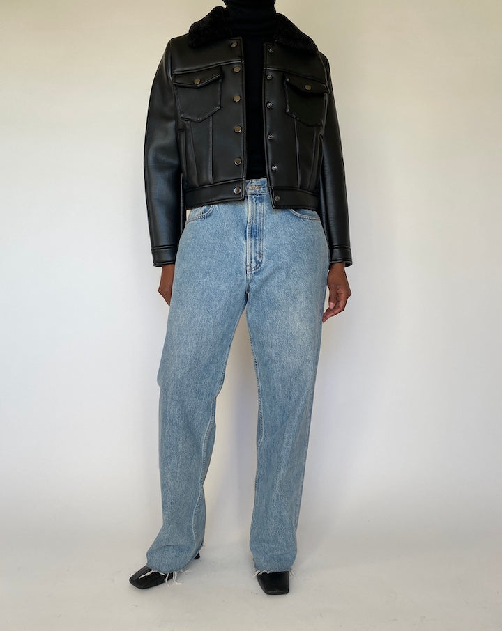 VINTAGE BLACK FAUX LEATHER JACKET 4317