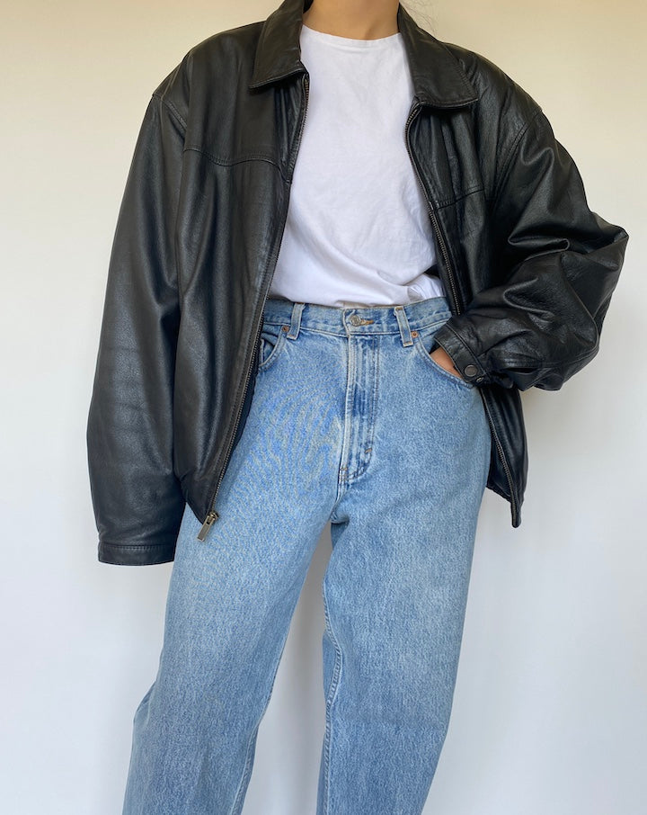 VINTAGE BLACK OVERSIZED LEATHER JACKET 3359
