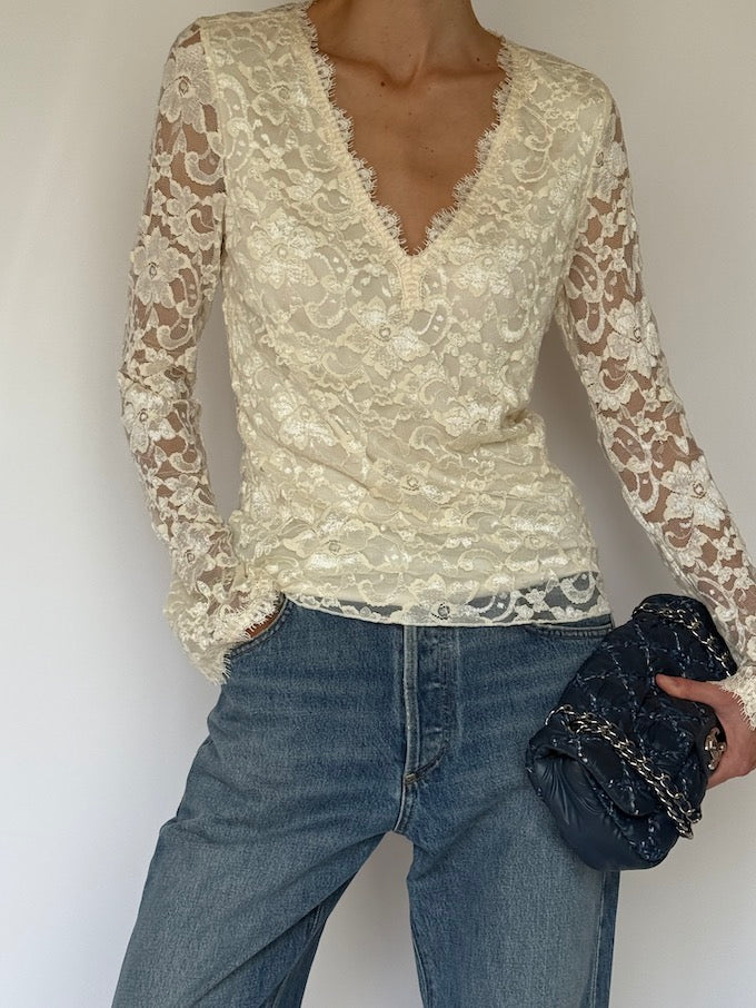Vintage Ivory Lace Top 6613