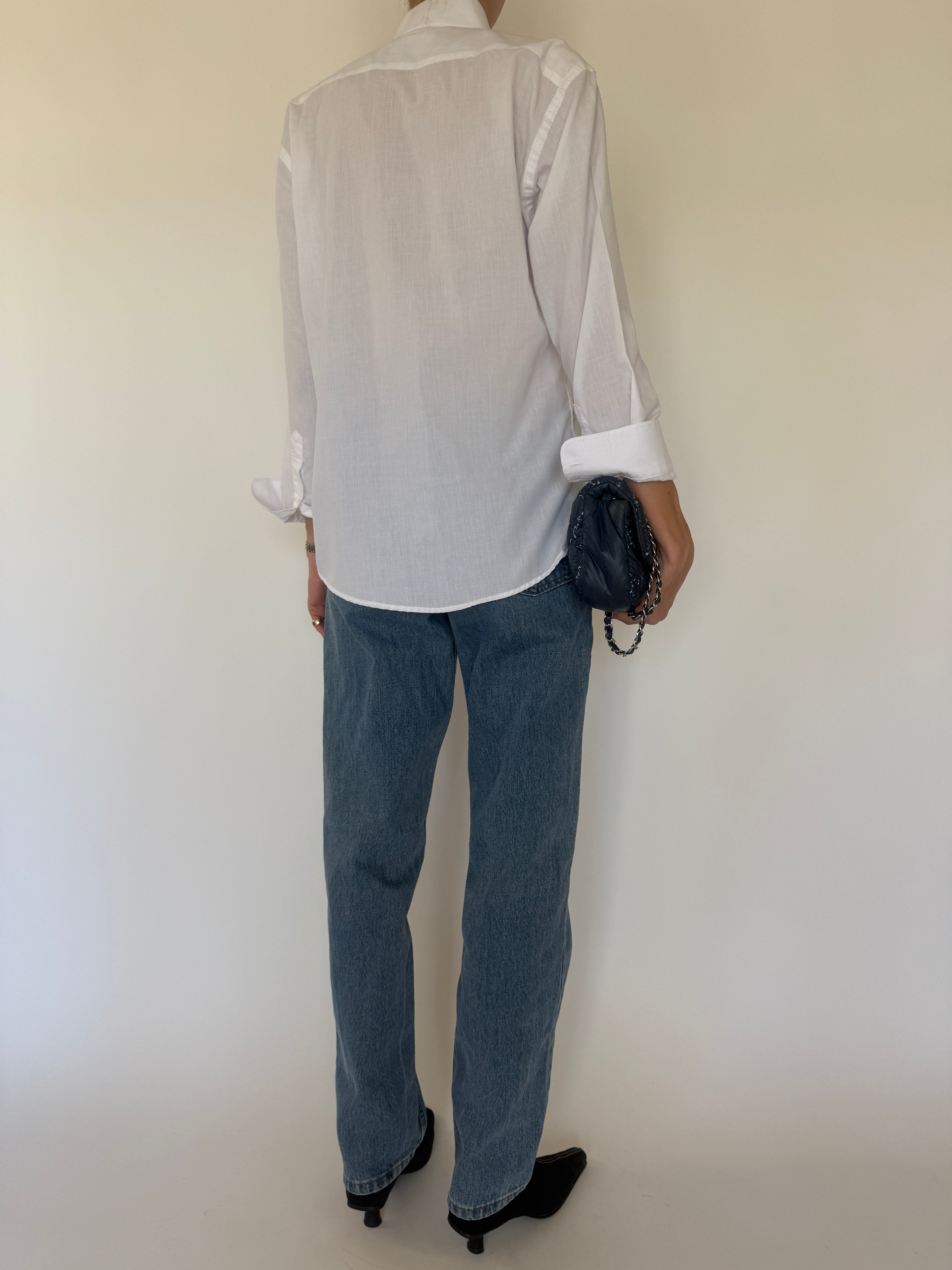 Vintage white pleated tuxedo shirt back view