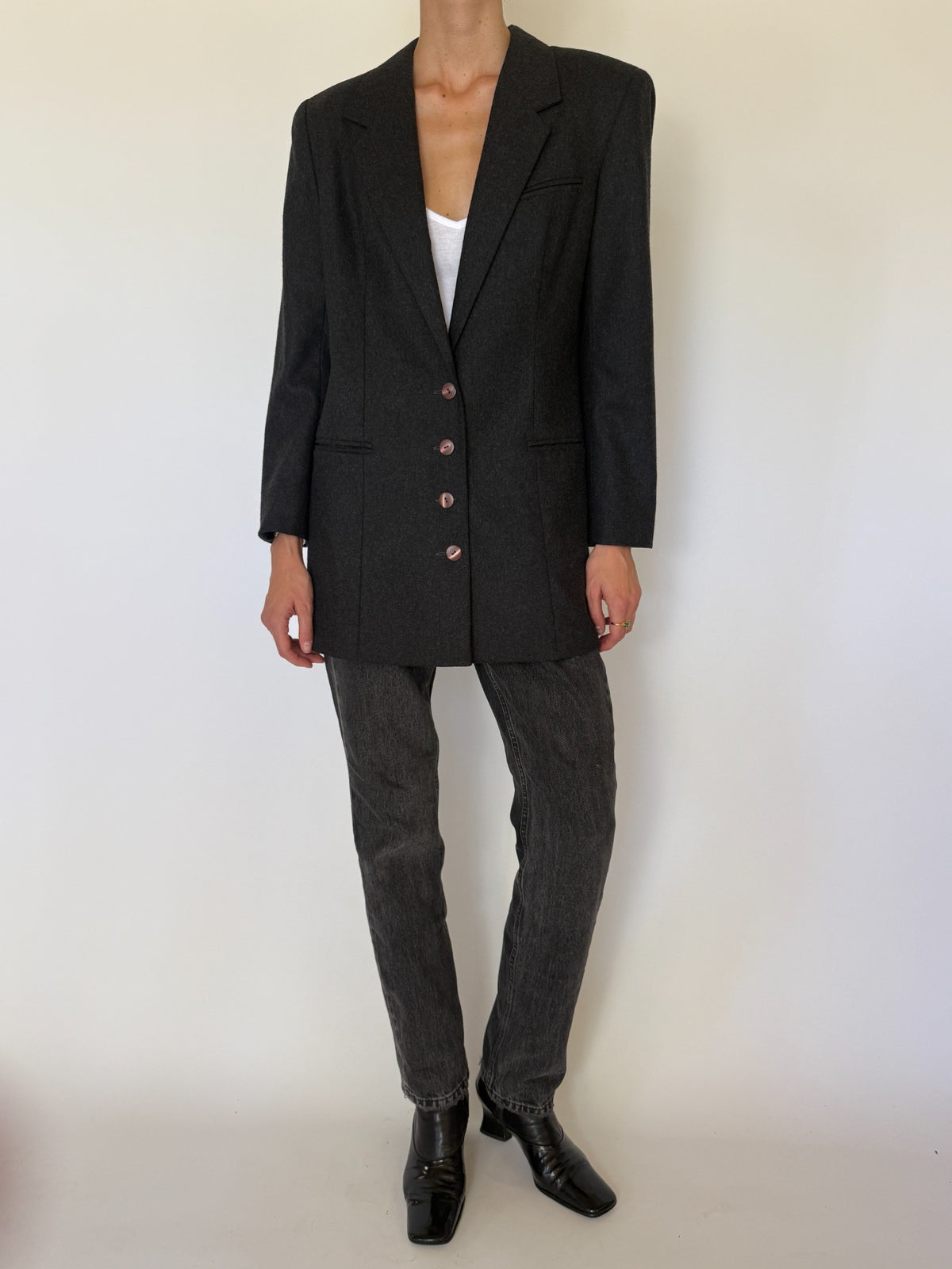 Vintage charcoal gray tailored wool blend blazer