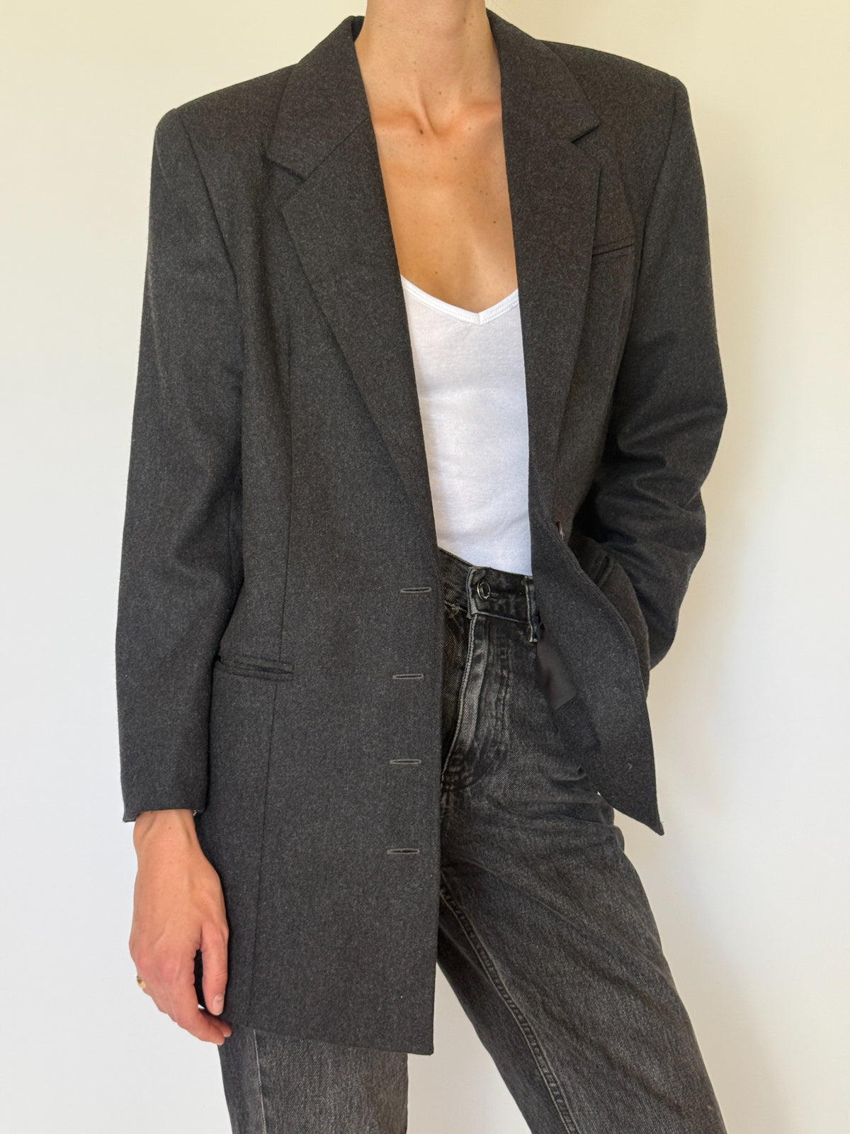 Vintage charcoal gray tailored wool blend blazer