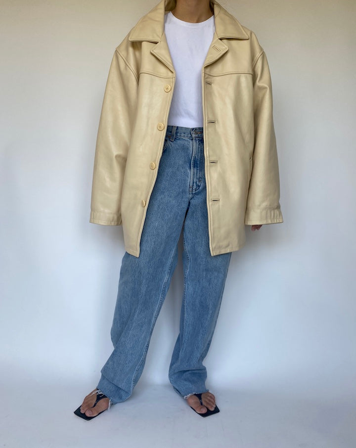 VINTAGE BEIGE OVERSIZED LEATHER JACKET 3363