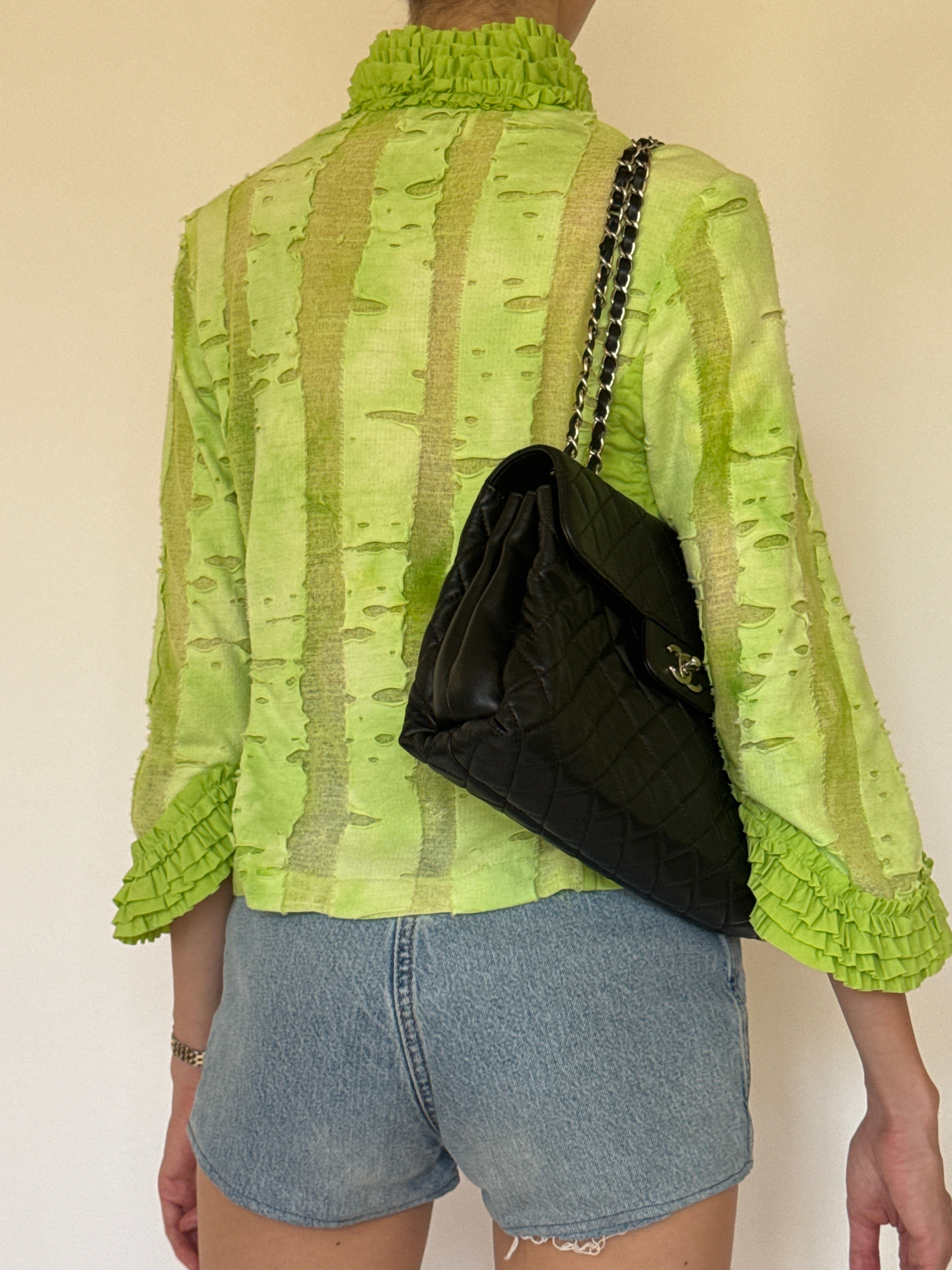 Vintage lime green ruffle jacket back view