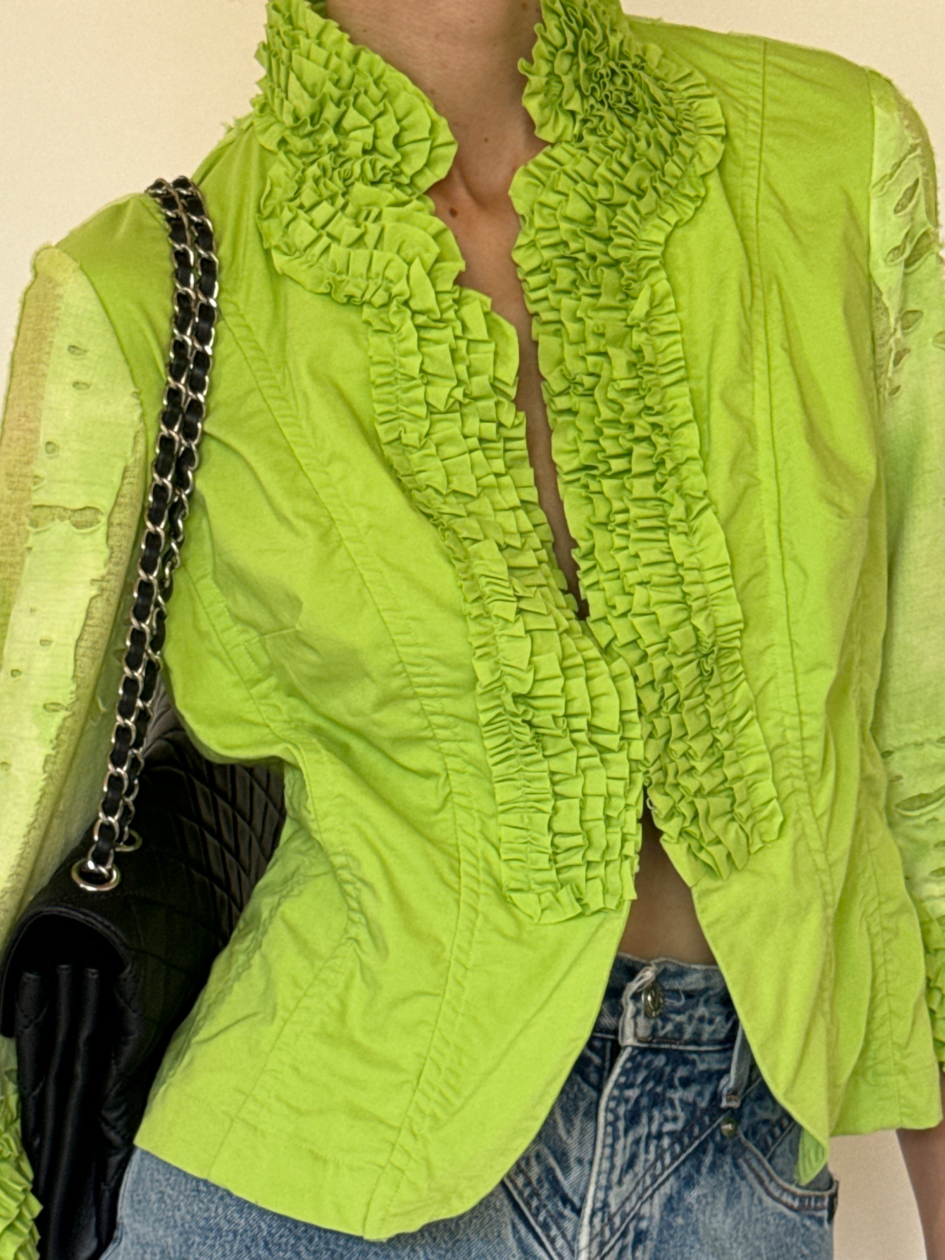 Vintage lime green ruffle jacket front view
