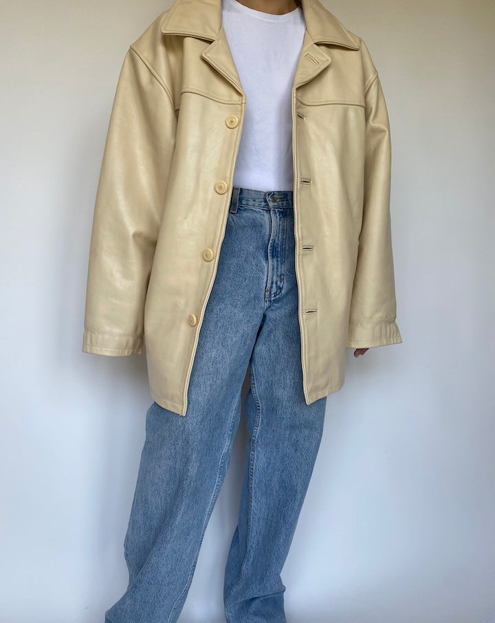 VINTAGE BEIGE OVERSIZED LEATHER JACKET 3363