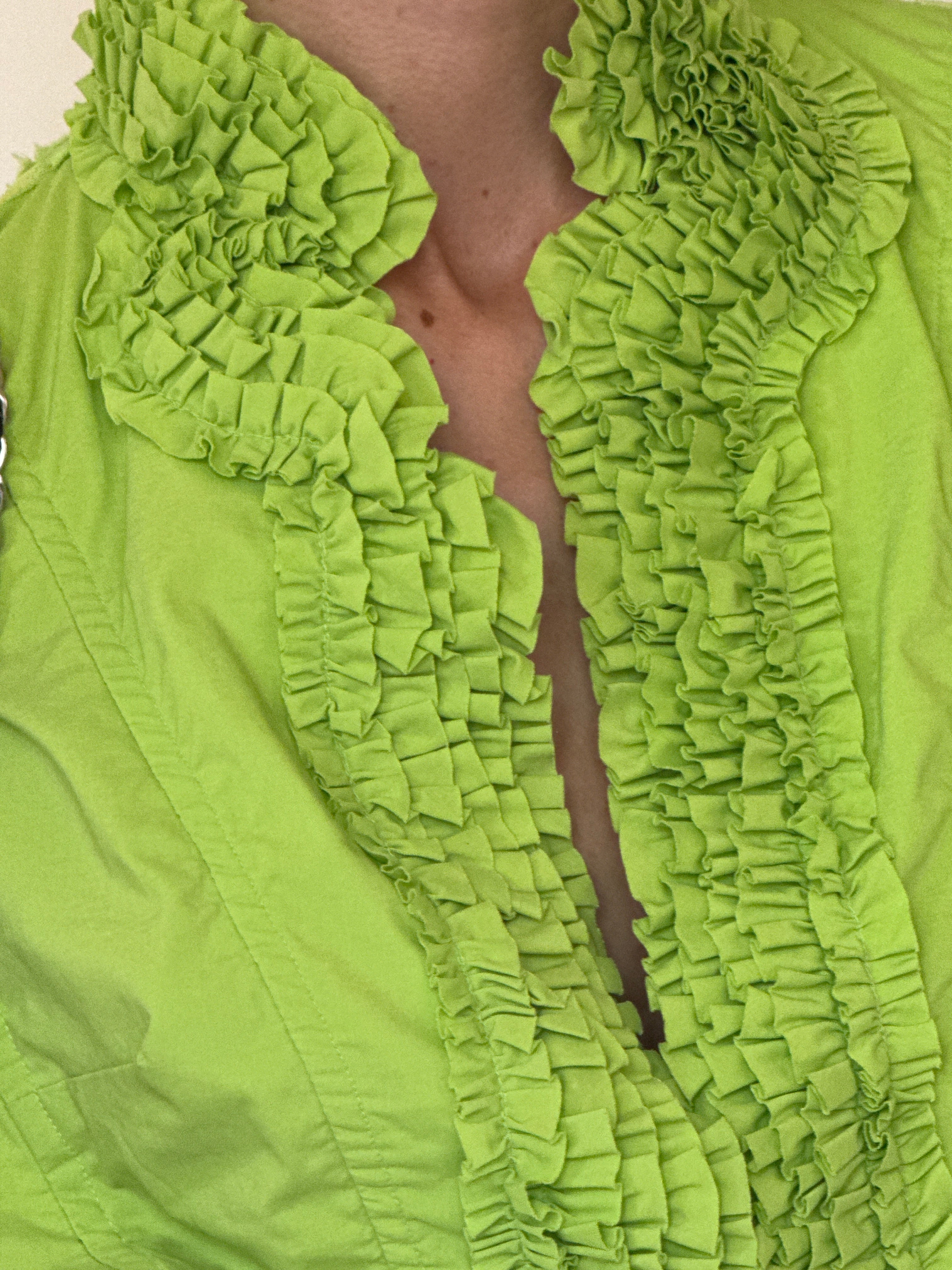 Vintage lime green ruffle jacket front view