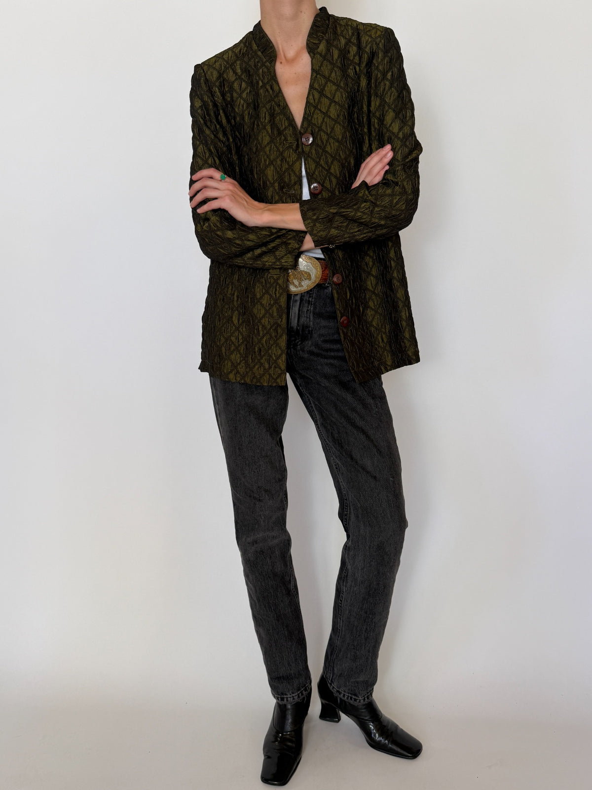Vintage olive green diamond textured jacket