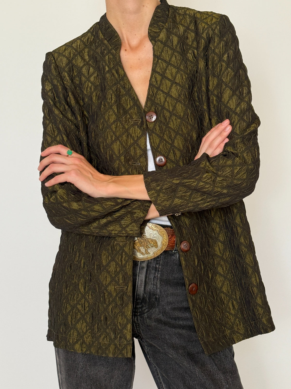 Vintage olive green diamond textured jacket
