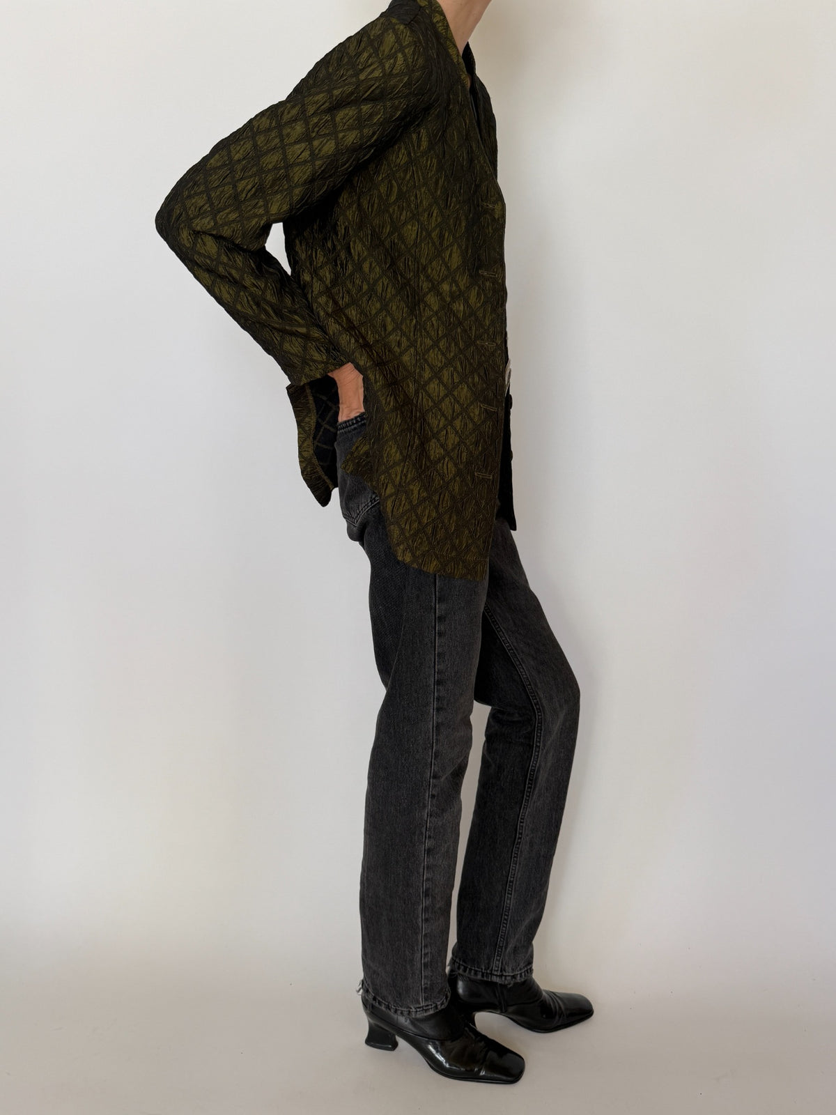 Vintage olive green diamond textured jacket