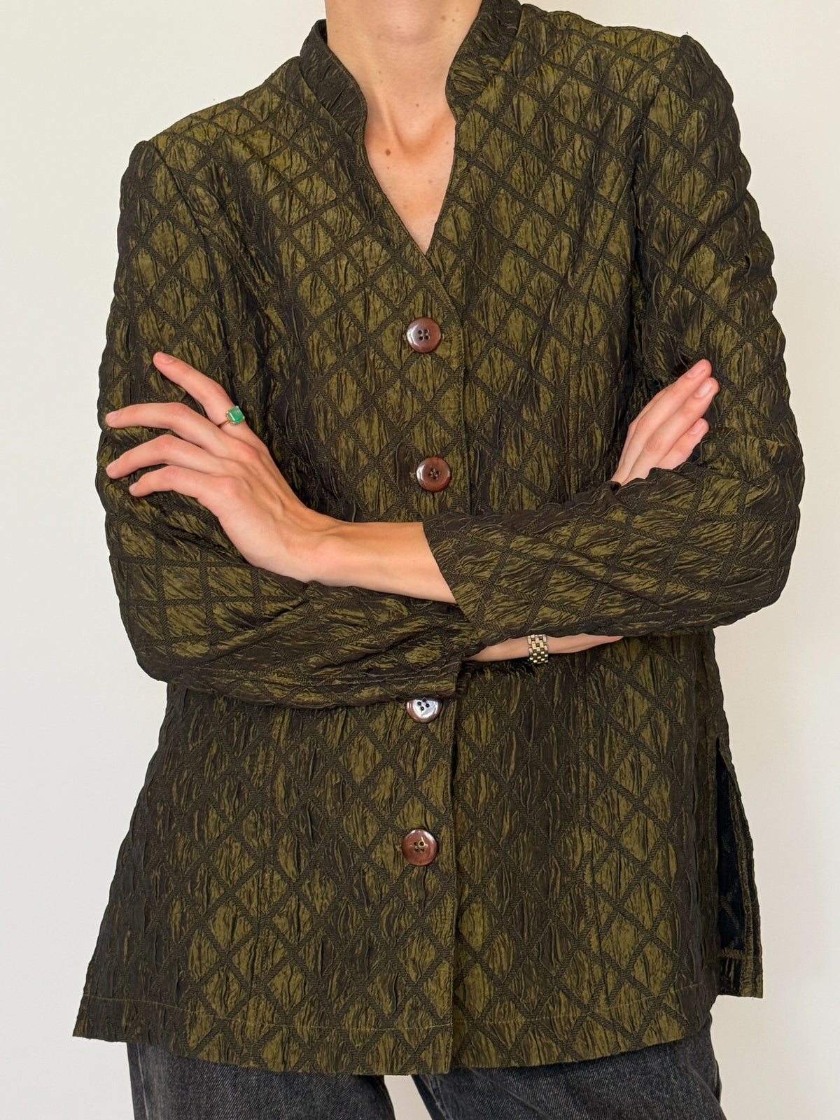 Vintage olive green diamond textured jacket