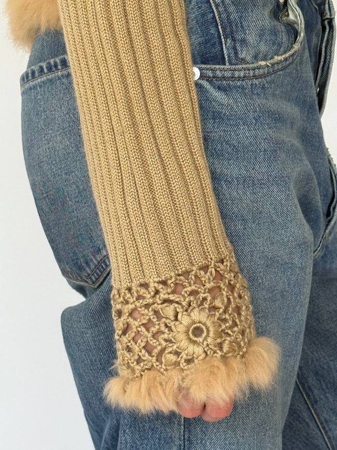 Vintage Crochet Cardigan with Fur Trim 6163