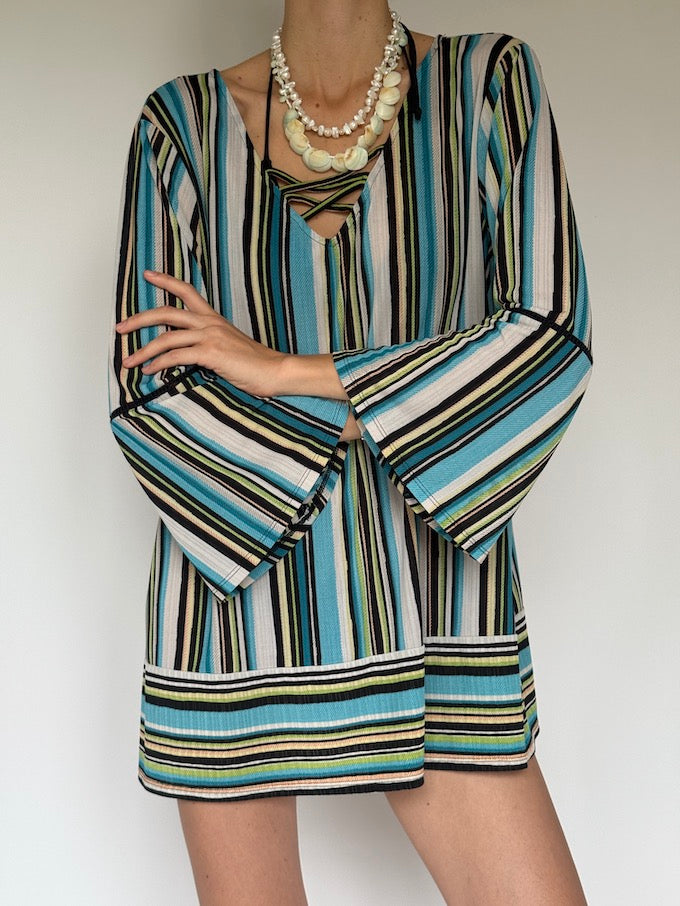 Vintage Coastal Stripe Tunic Beach Cover-Up 6254