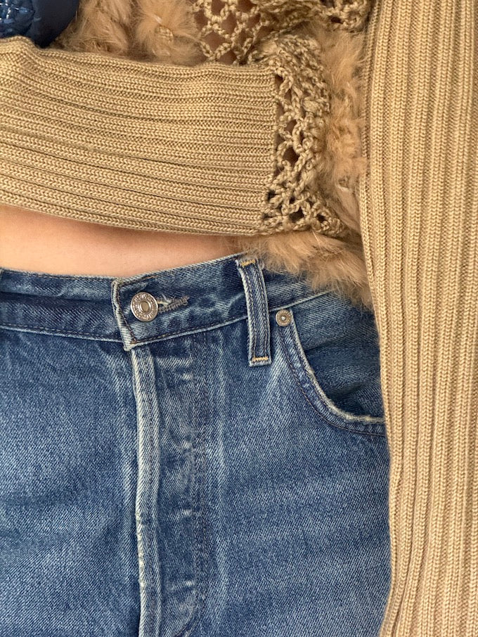 Vintage Crochet Cardigan with Fur Trim 6163