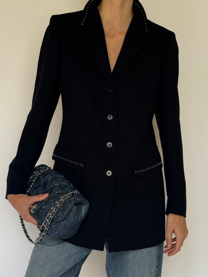 Vintage Tailored Longline Blazer Navy 6616