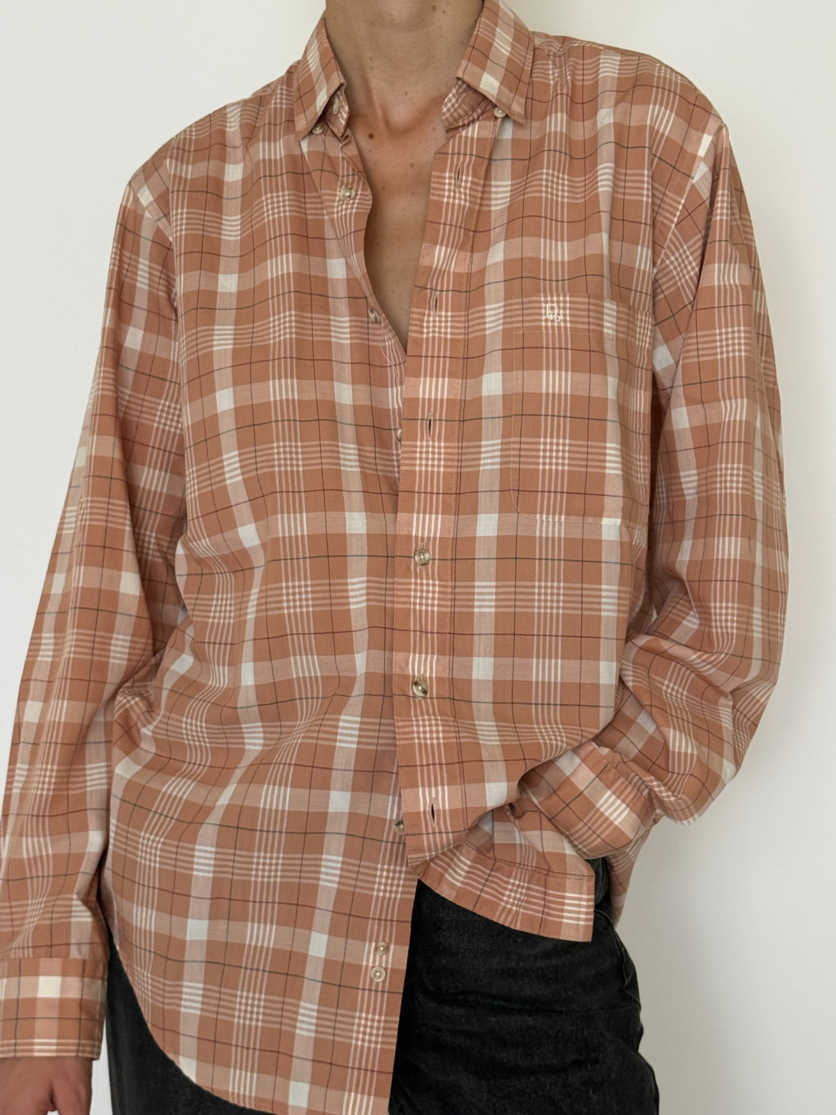 Front view vintage Christian Dior Monsieur plaid button-down shirt