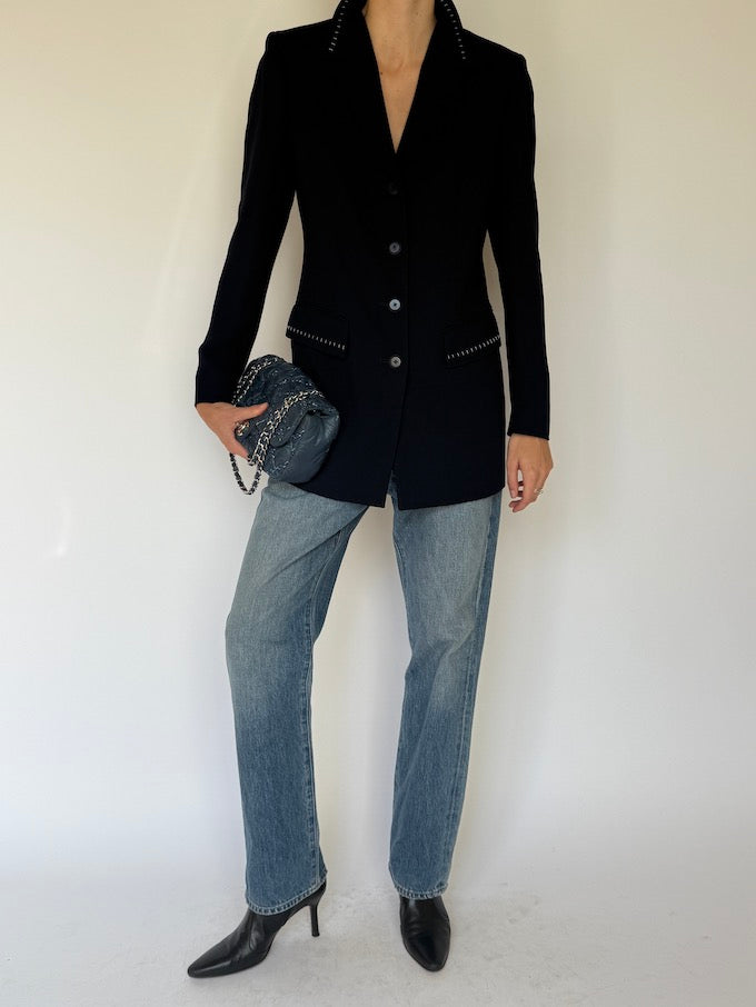 Vintage Tailored Longline Blazer Navy 6616