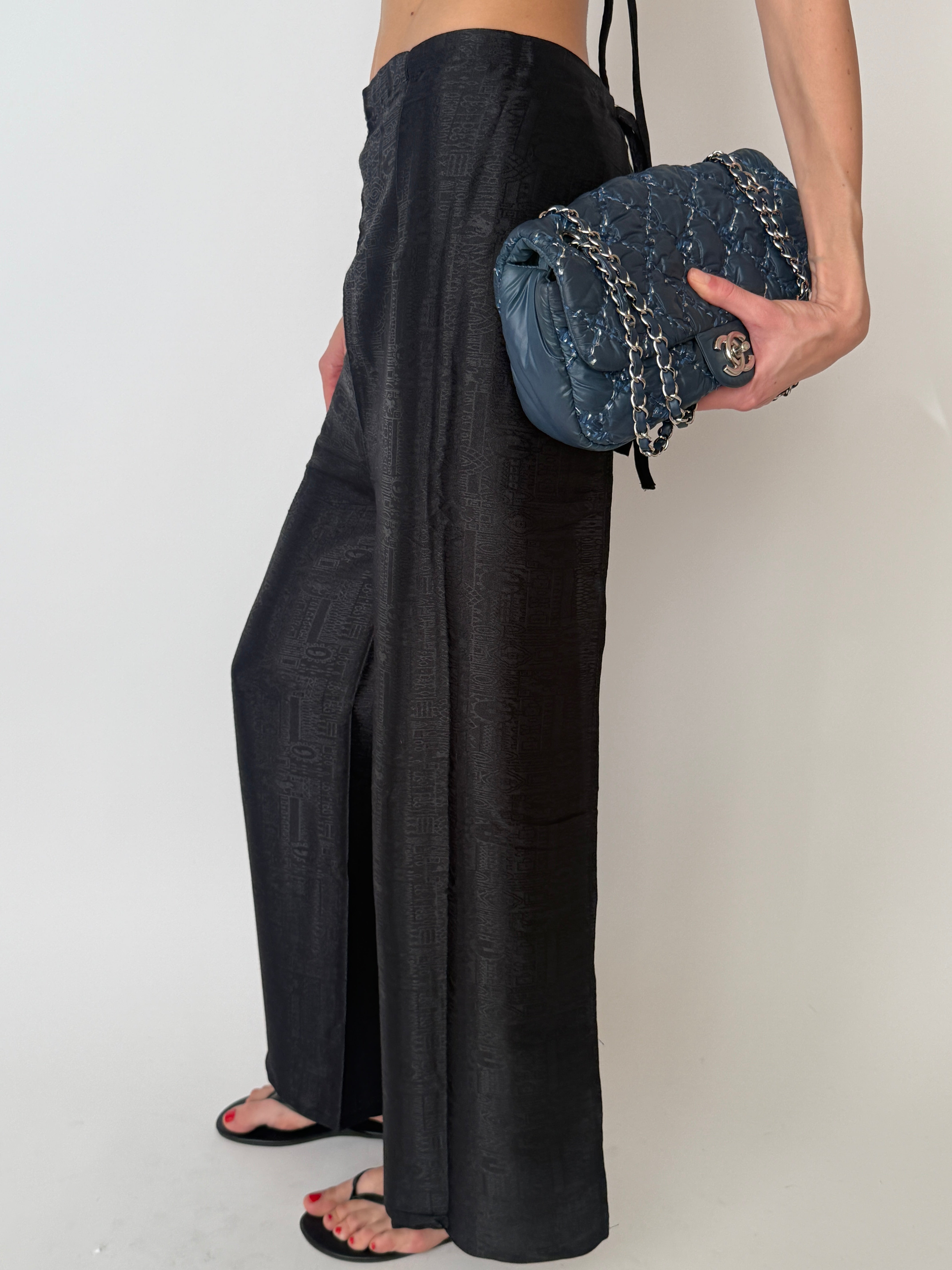 Vintage black wide-leg pants with lightweight drape