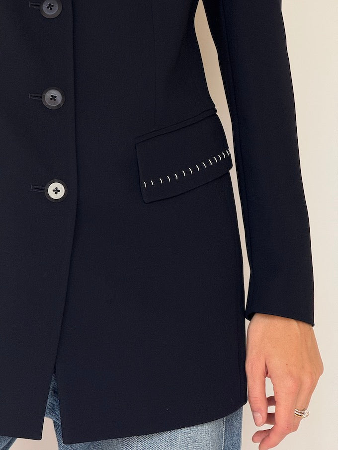 Vintage Tailored Longline Blazer Navy 6616