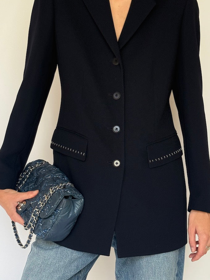 Vintage Tailored Longline Blazer Navy 6616