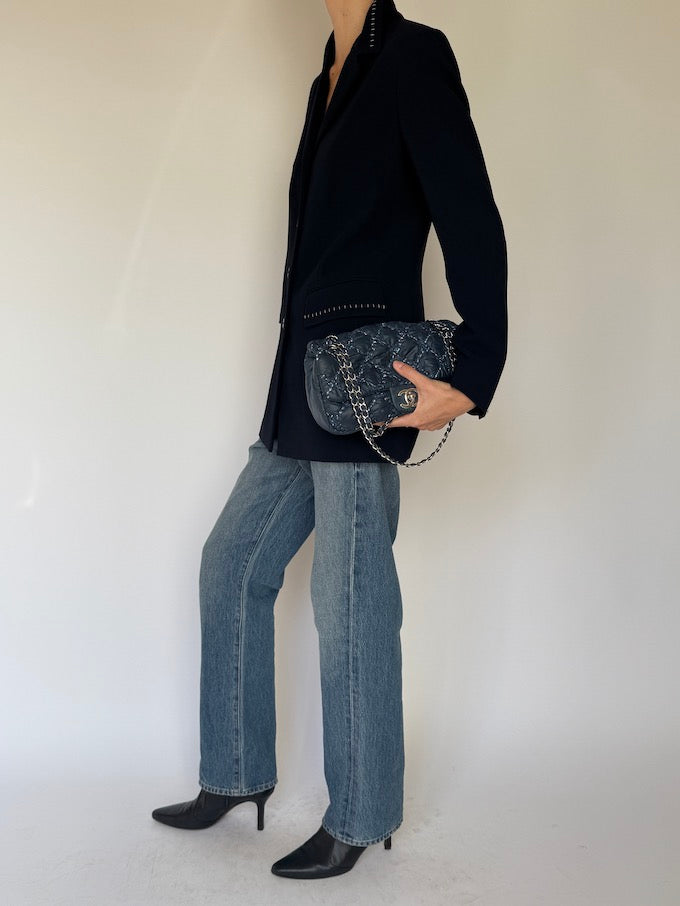 Vintage Tailored Longline Blazer Navy 6616