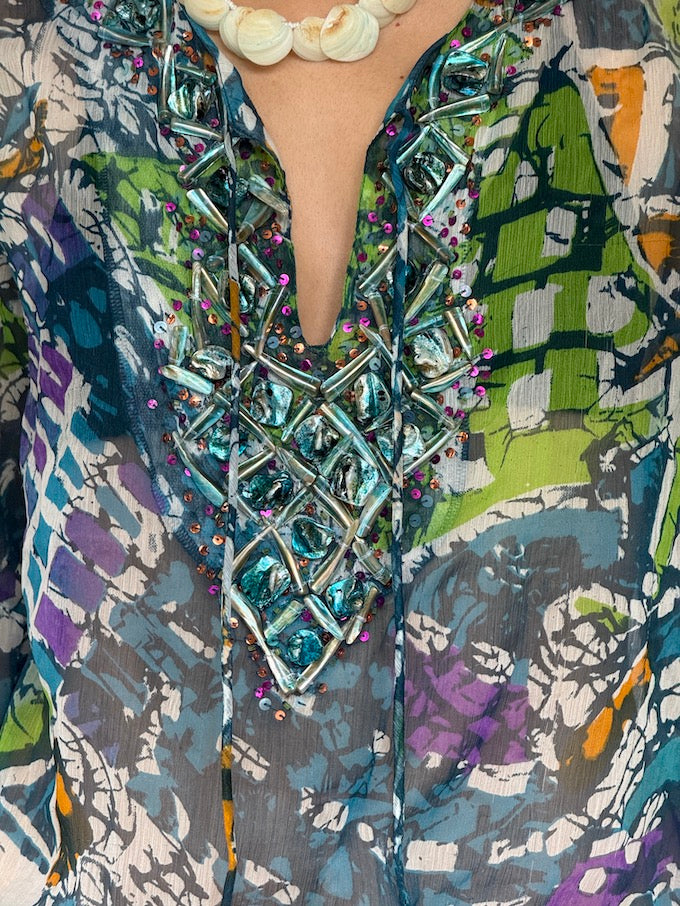 Vintage Beaded Sheer Boho Cover-Up tunic