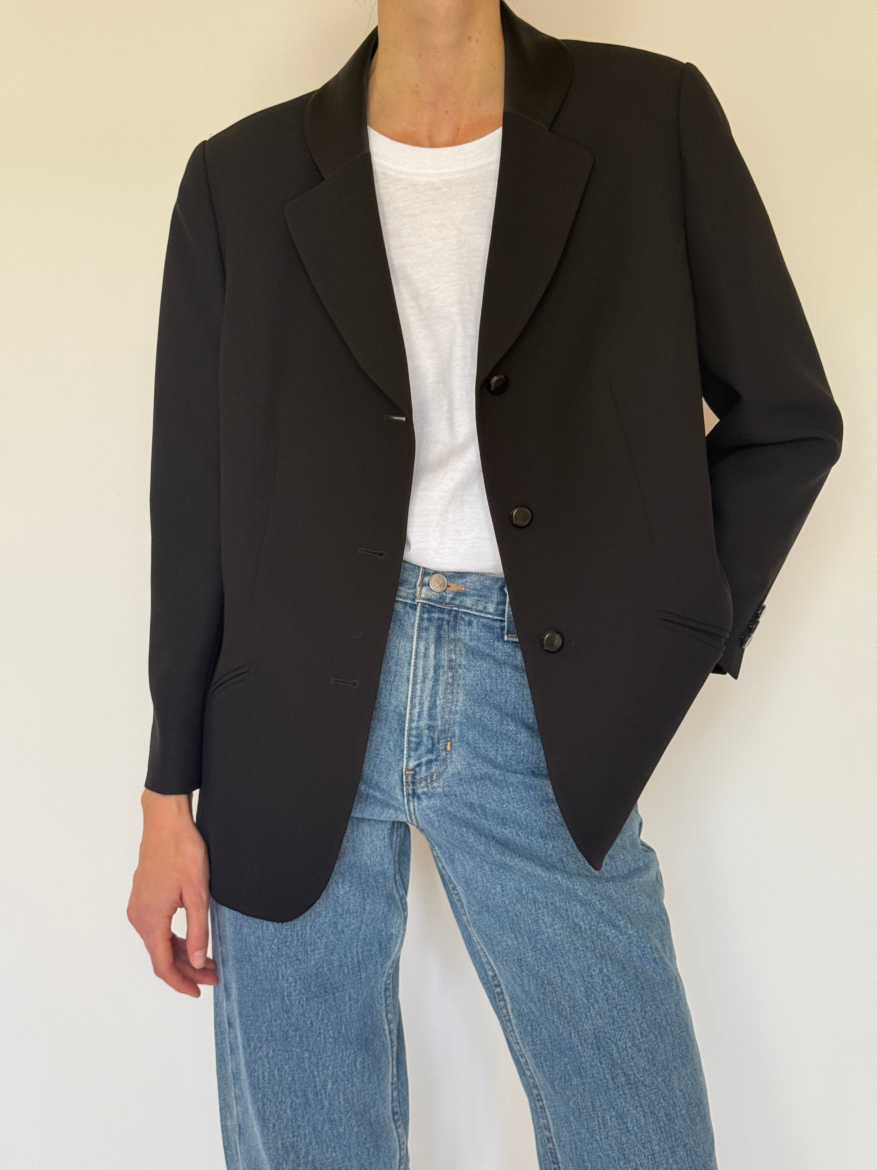 Vintage black blazer lapel collar detail