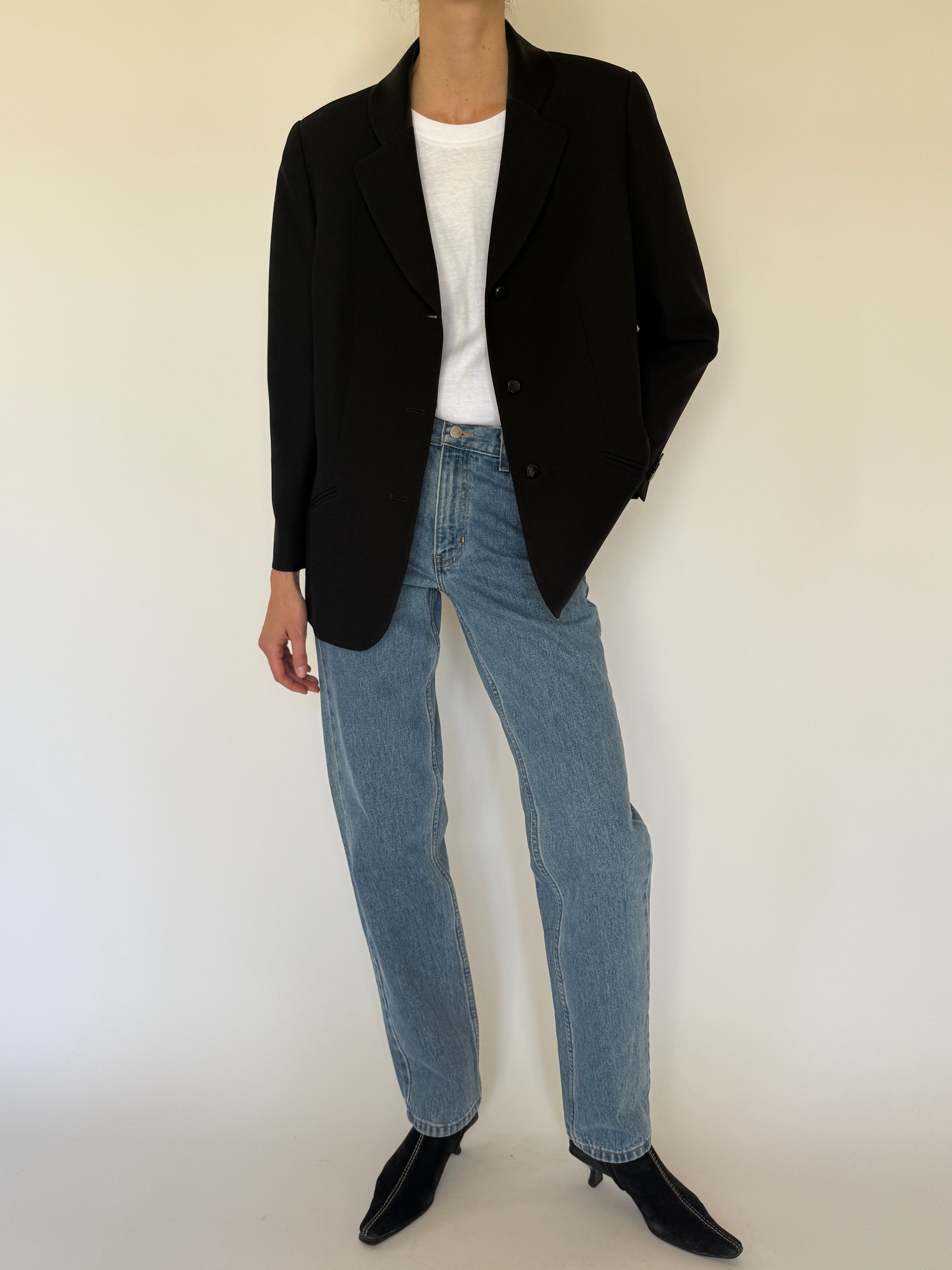 Vintage black structured blazer front view