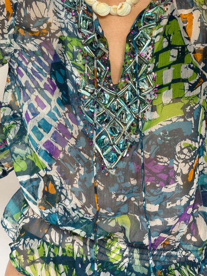 Vintage Beaded Sheer Boho Cover-Up tunic