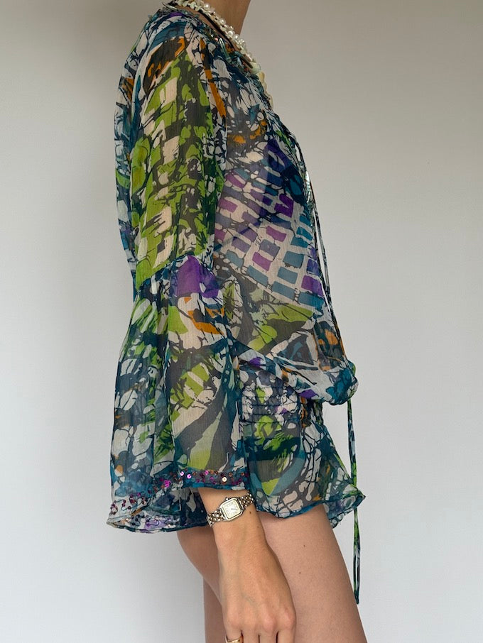 Vintage Beaded Sheer Boho Cover-Up tunic