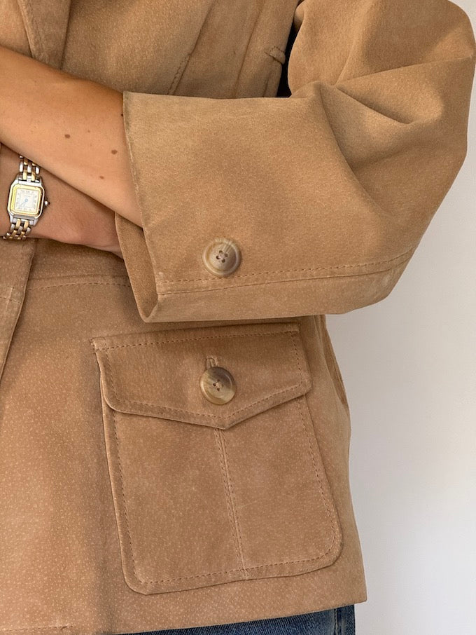 Vintage suede leather jacket honey brown 6162