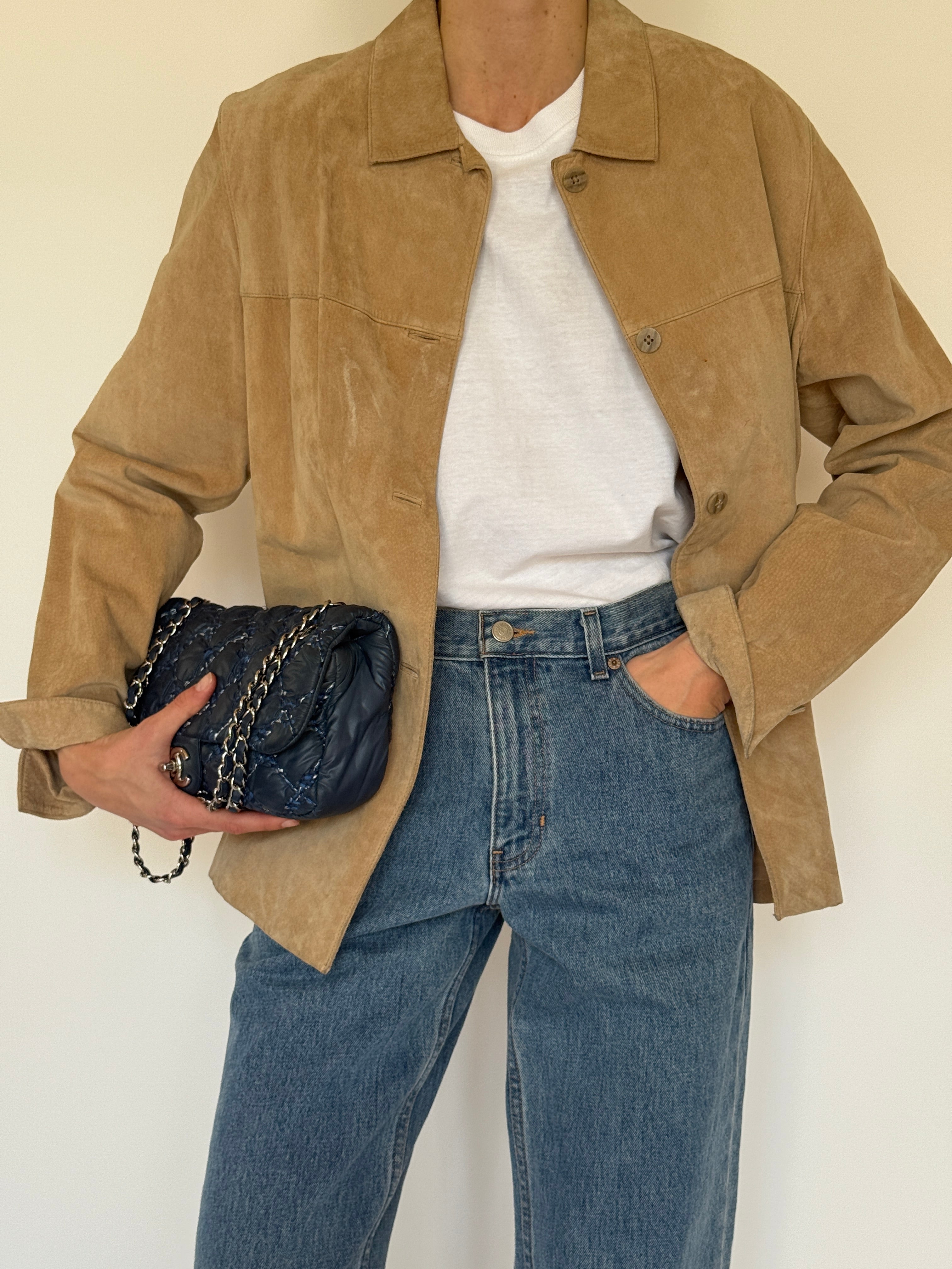 Vintage tan suede jacket button detail