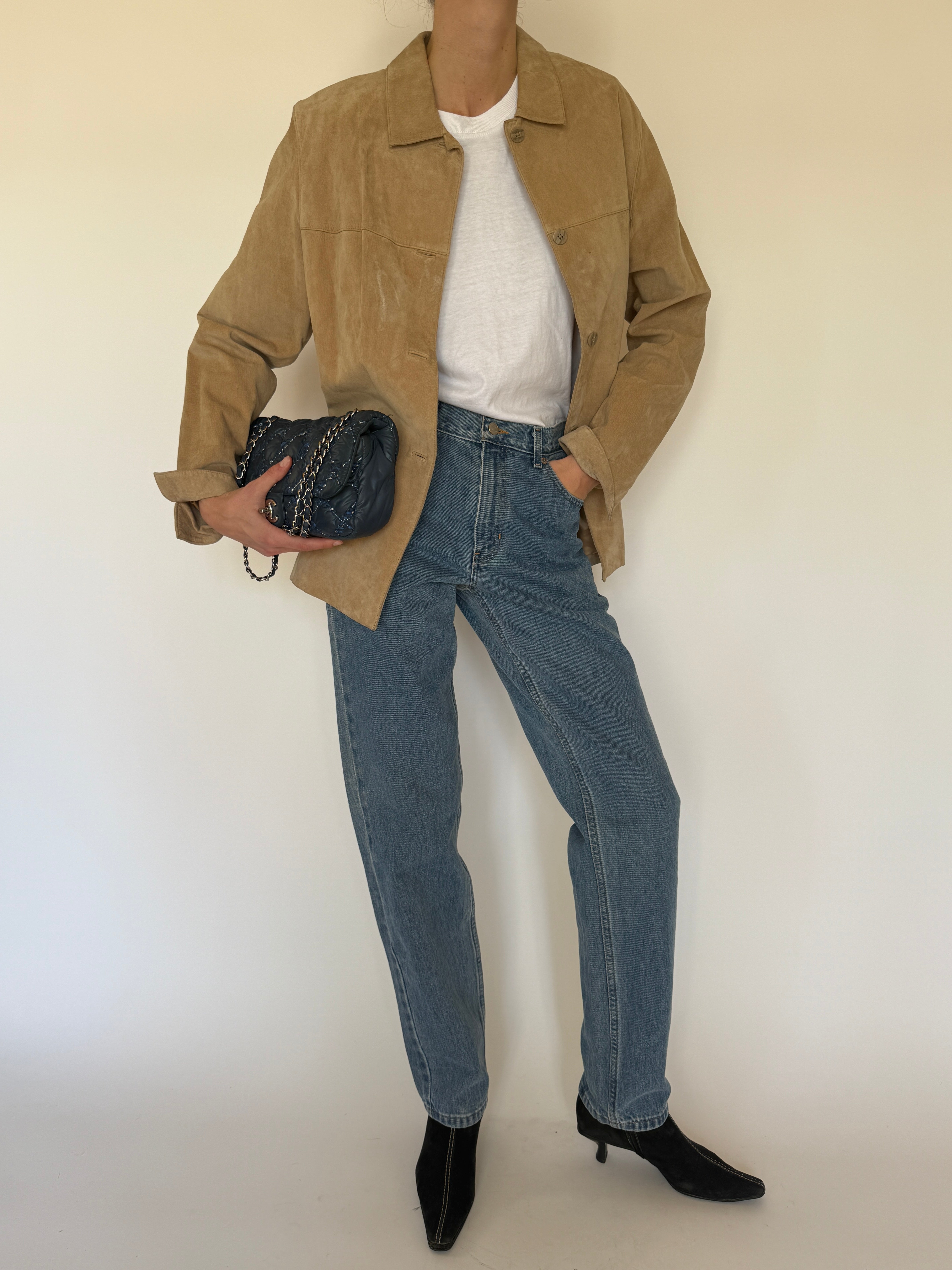 Vintage tan suede jacket front view