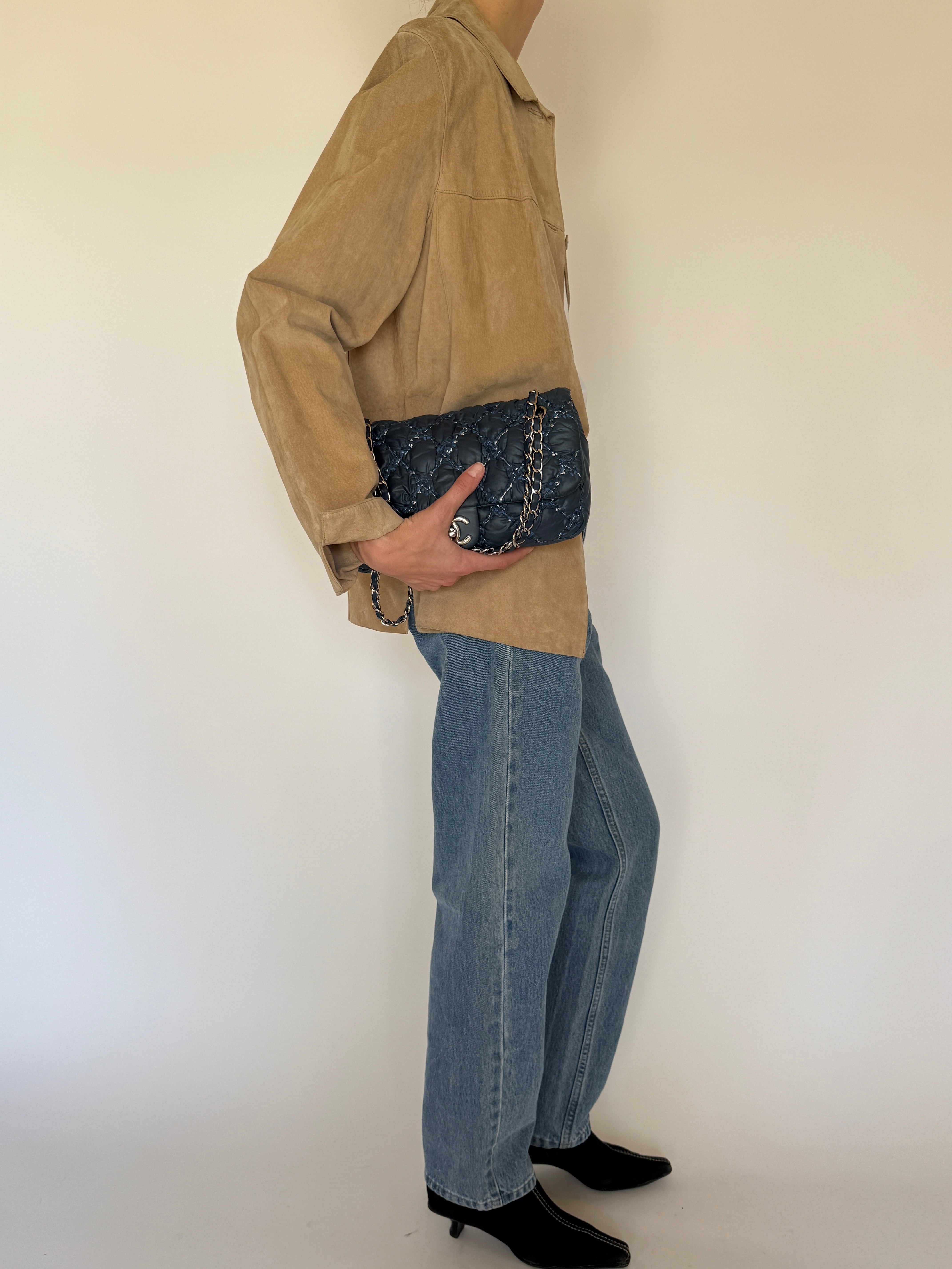Vintage tan suede jacket side view