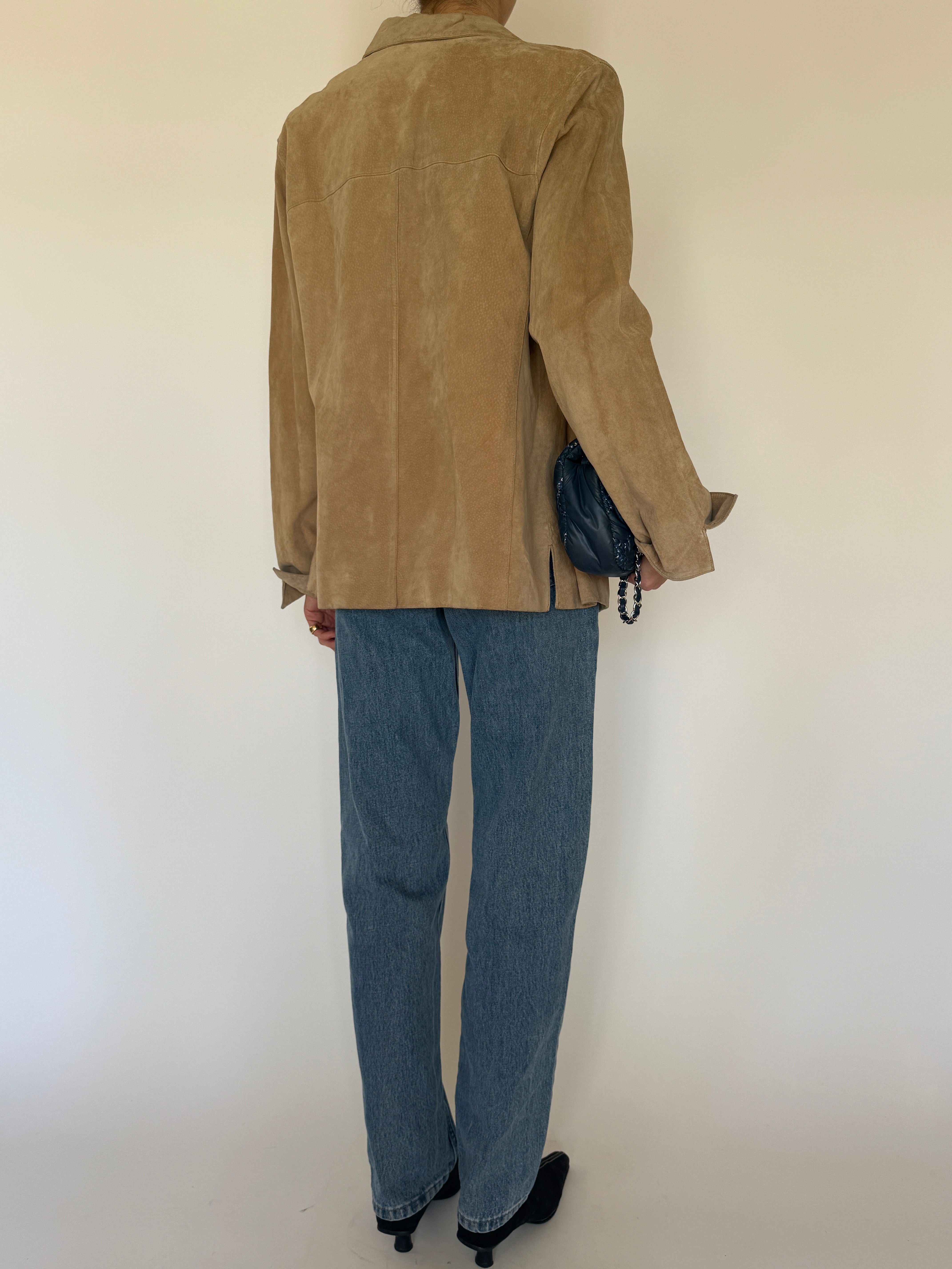 Vintage tan suede jacket back view
