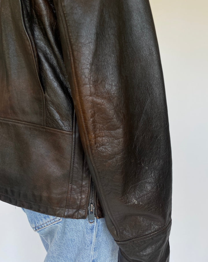 VINTAGE DARK BROWN LEATHER JACKET 3374